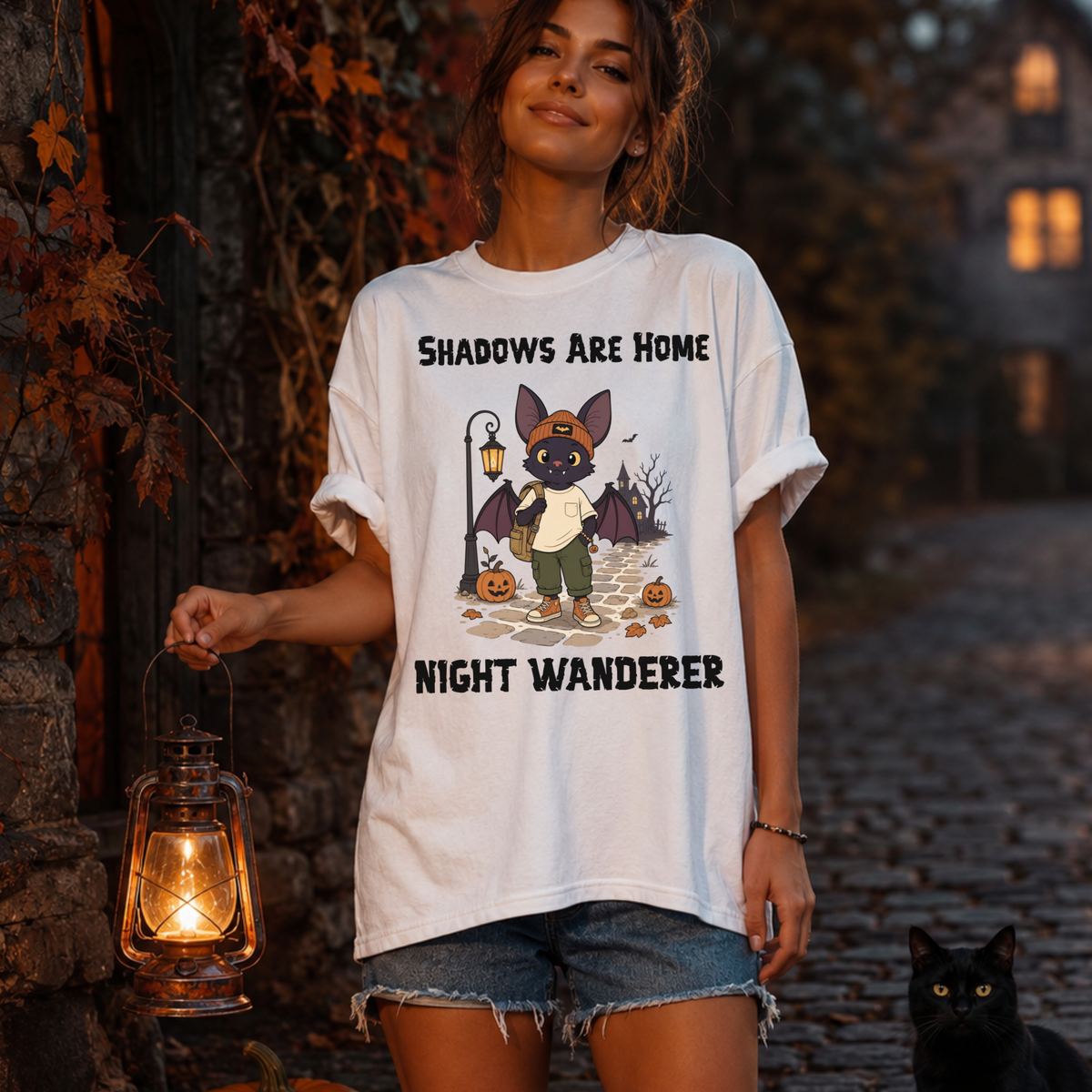 Comfort Color Shadows Are Home Halloween T-Shirt | Bat Illustration T-Shirt | Spooky season shirt | Night Wanderer Club