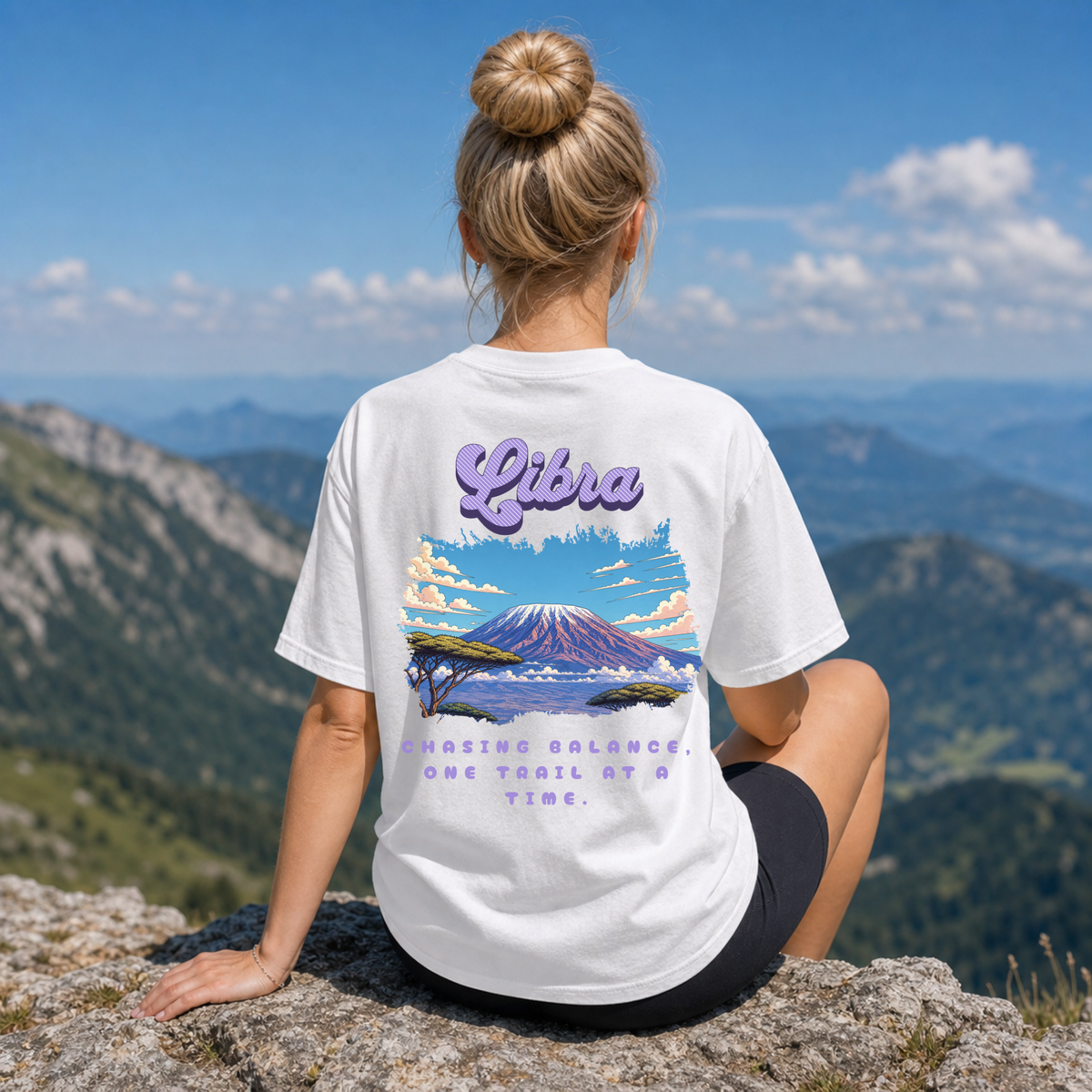 Libra Mountain Scene Back Design T-shirt | Zodiac Astrology Design