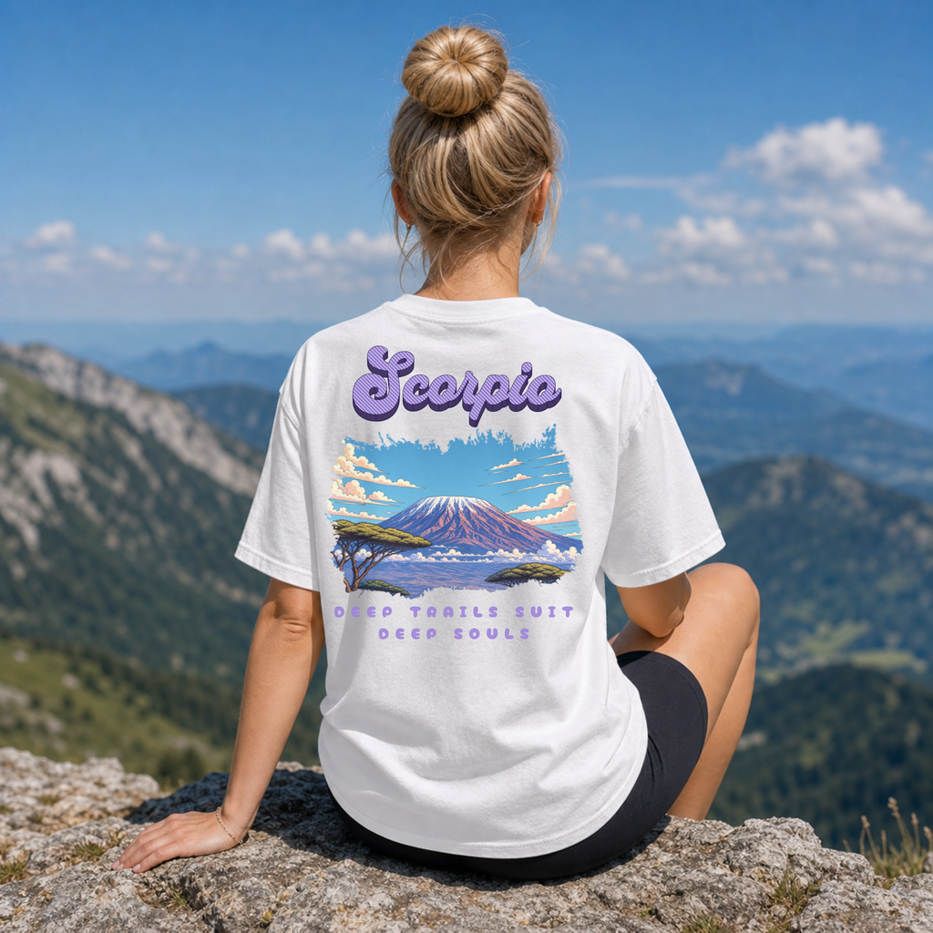 Scorpio mountain landscape Back Design T-shirt | astrology zodiac design