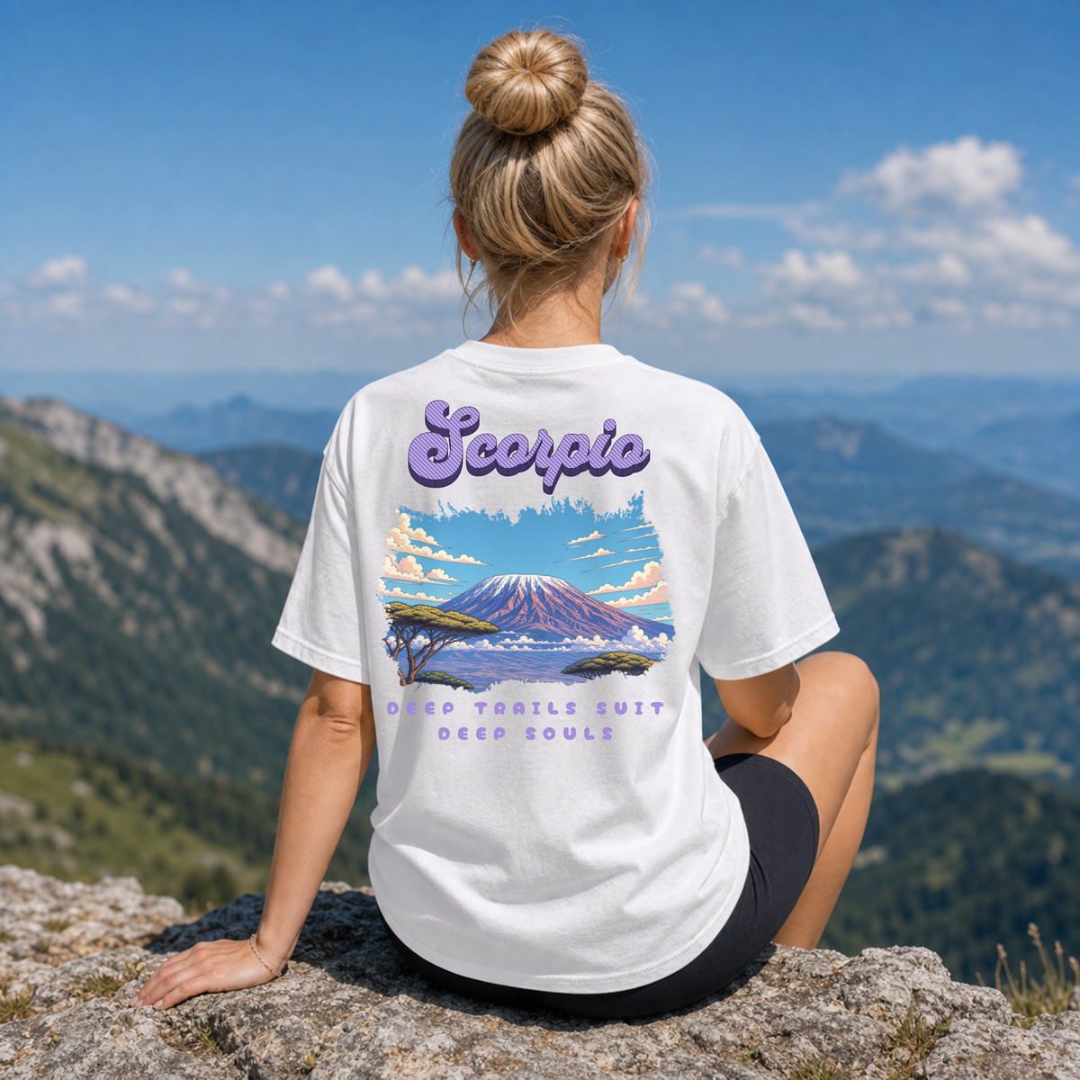 Scorpio mountain landscape Back Design T-shirt | astrology zodiac design