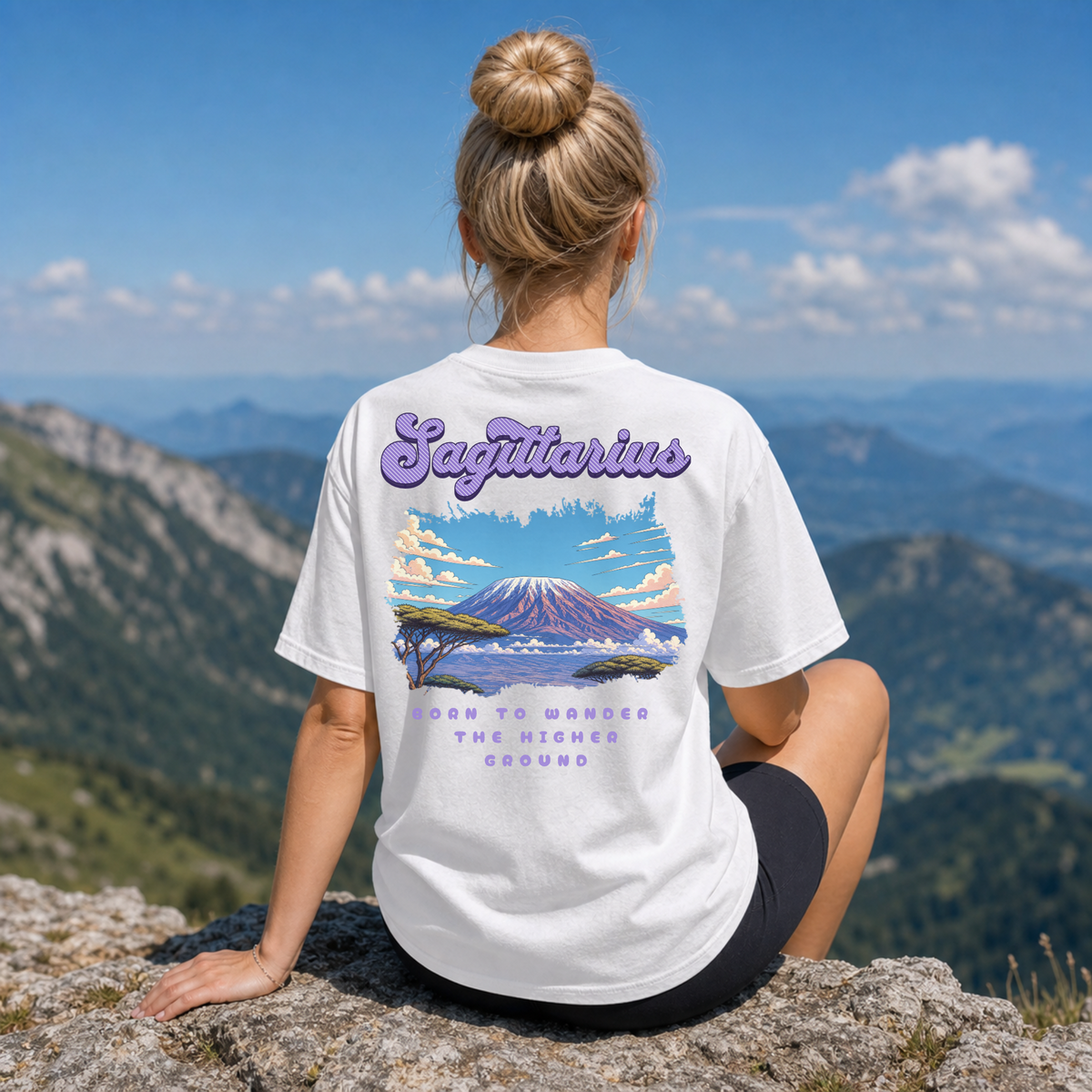 BACK PRINT Sagittarius Mountain Landscape Back Design T-shirt | Zodiac Astrology Tee