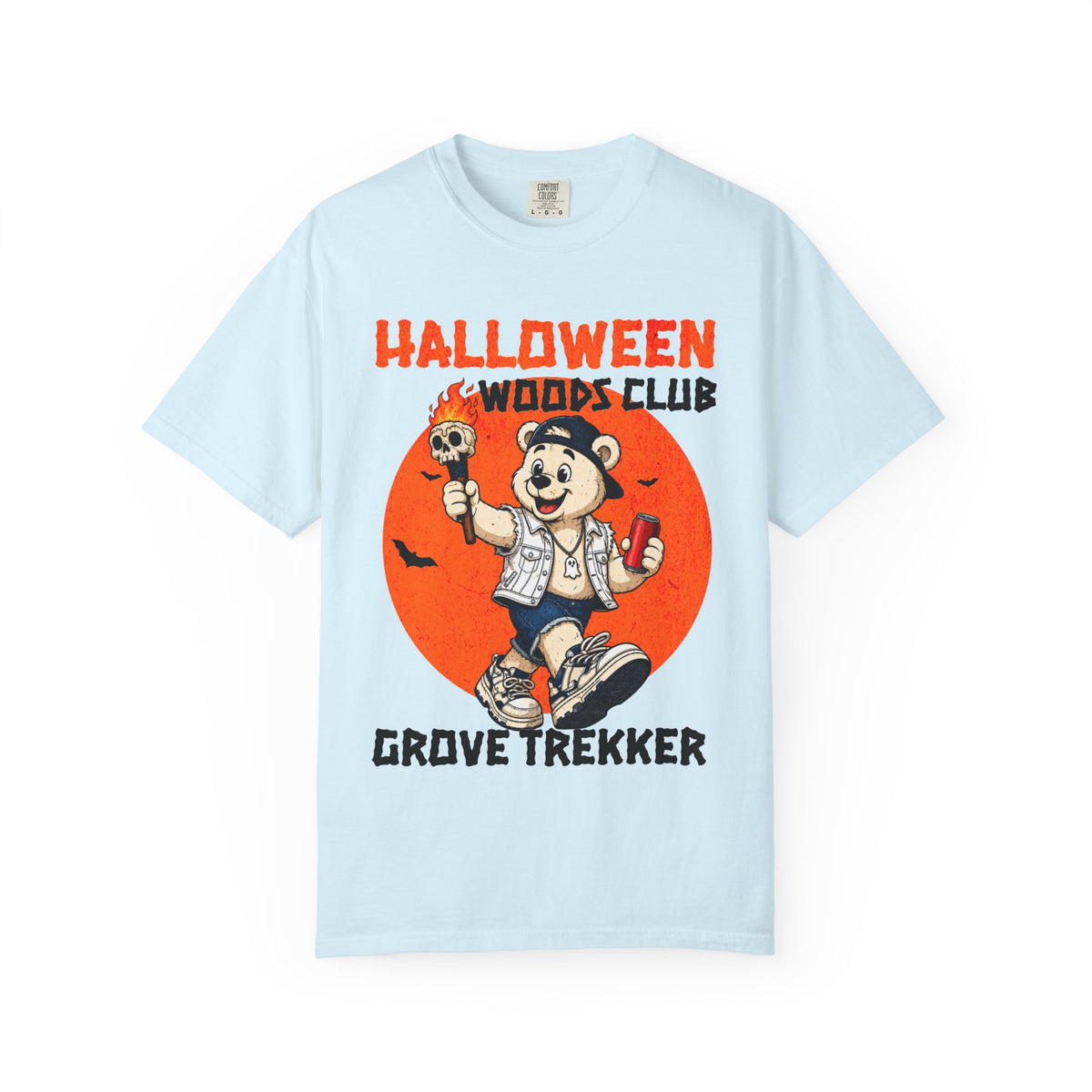 Halloween Woods Club Grove Trekker T-Shirt | Vintage Pumpkin Moon Design