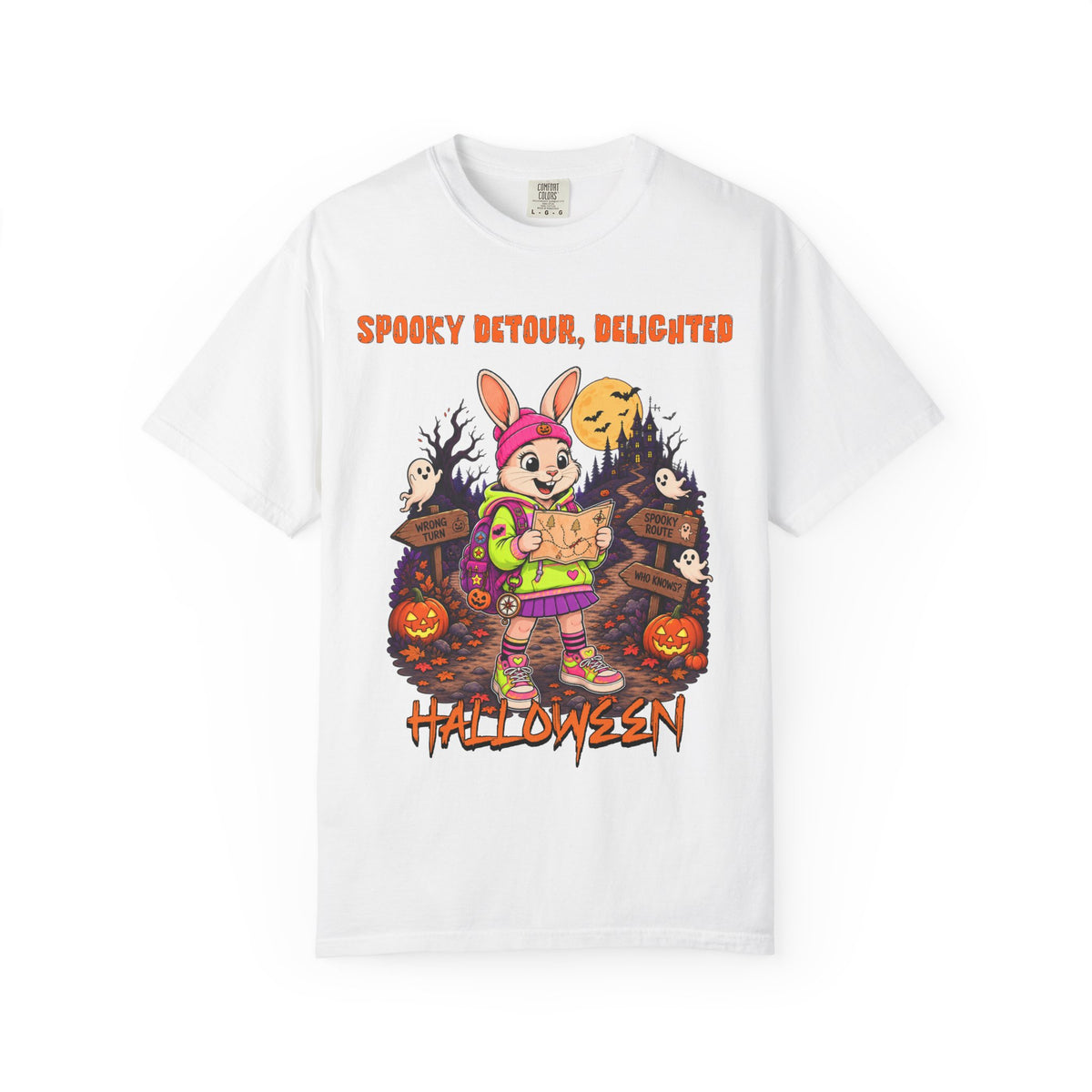 Bunny Trick-or-Treat Halloween T-Shirt | Spooky Detour Delighted Design