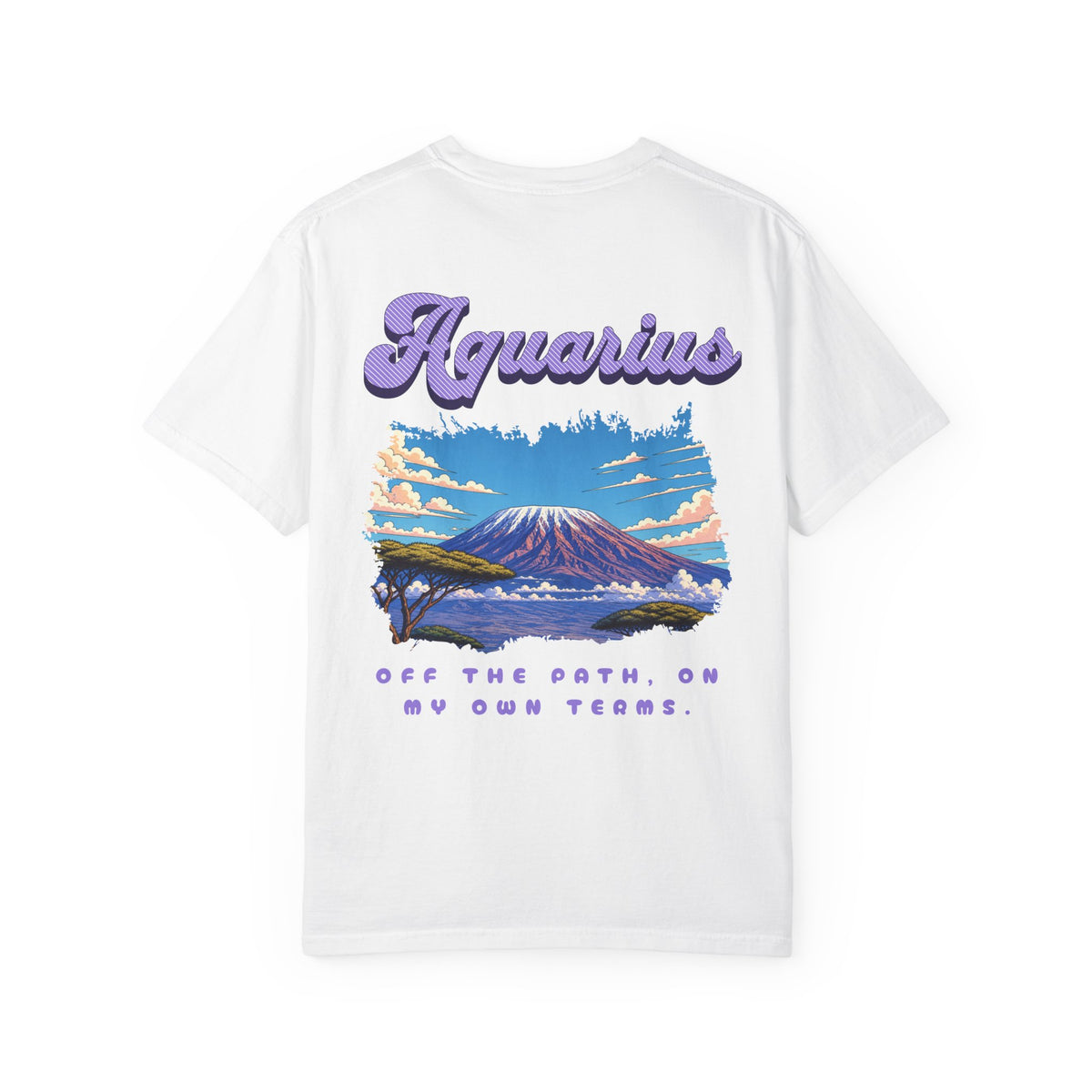 Aquarius Retro Mountain Landscape Back Design T-shirt | Zodiac Astrology Tee