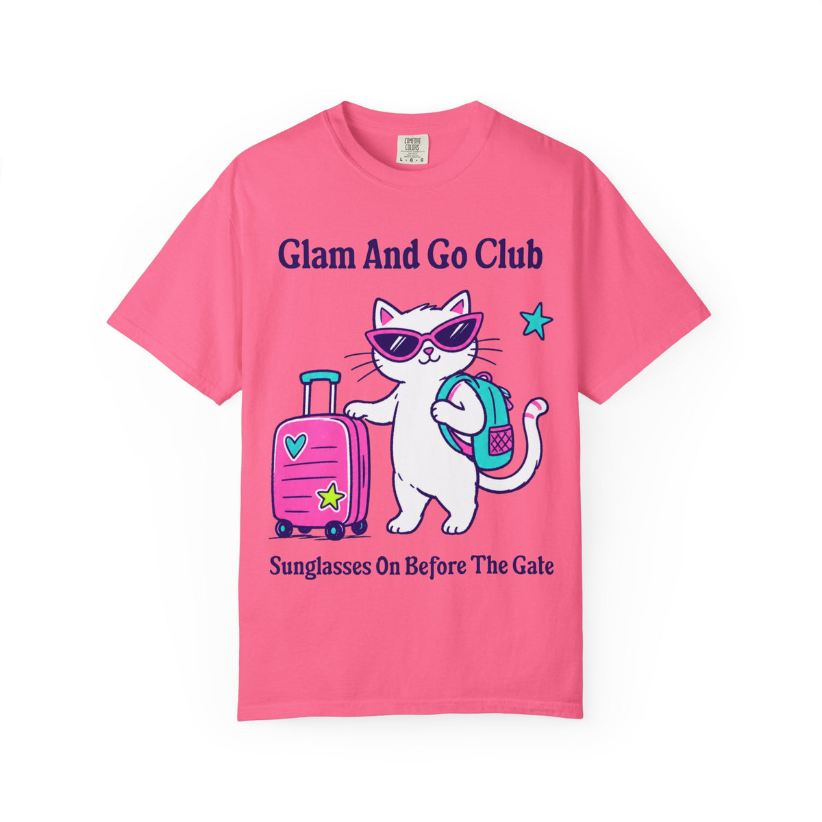 Comfort Colors® Sunglasses On Before The Gate Shirt | Cute Travel Kitty Tee, Luggage Illustration | Glam And Go Club Cat T-shirt