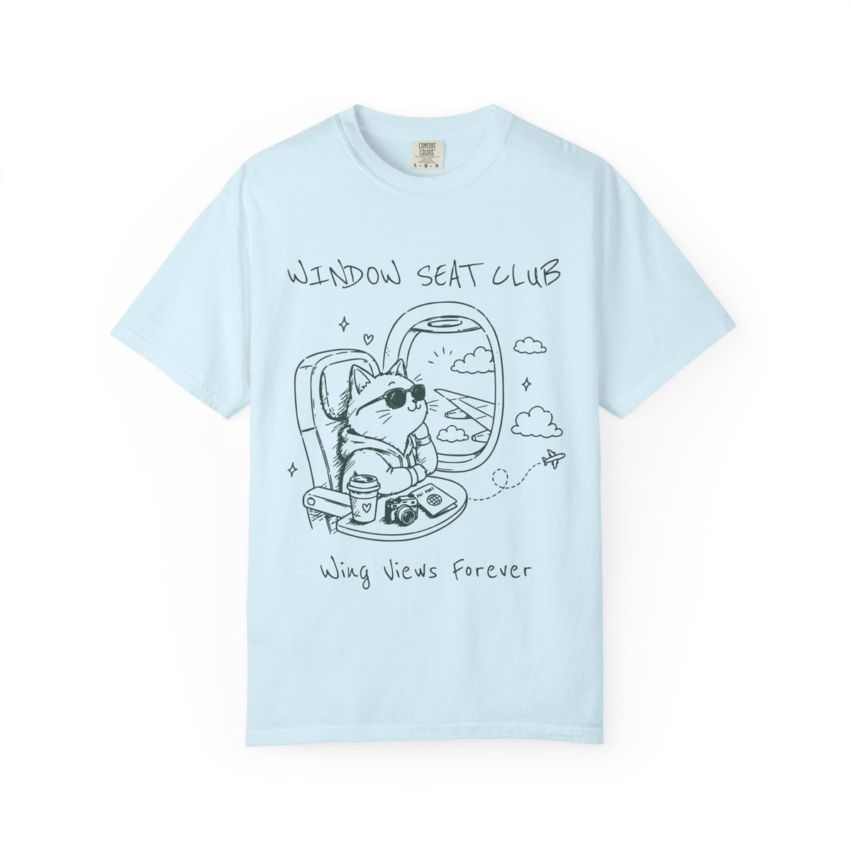 Window Seat Club cat illustration T-Shirt | airplane window, travel vibes