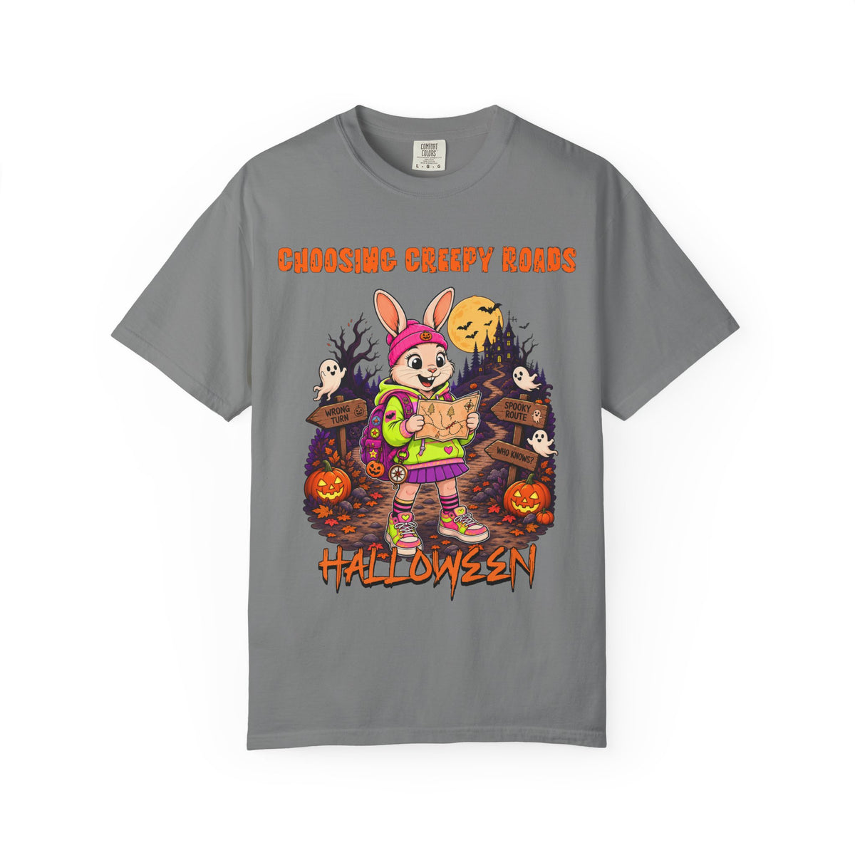 Choosing Creepy Roads Halloween bunny trick-or-treat T-shirt | spooky pumpkins