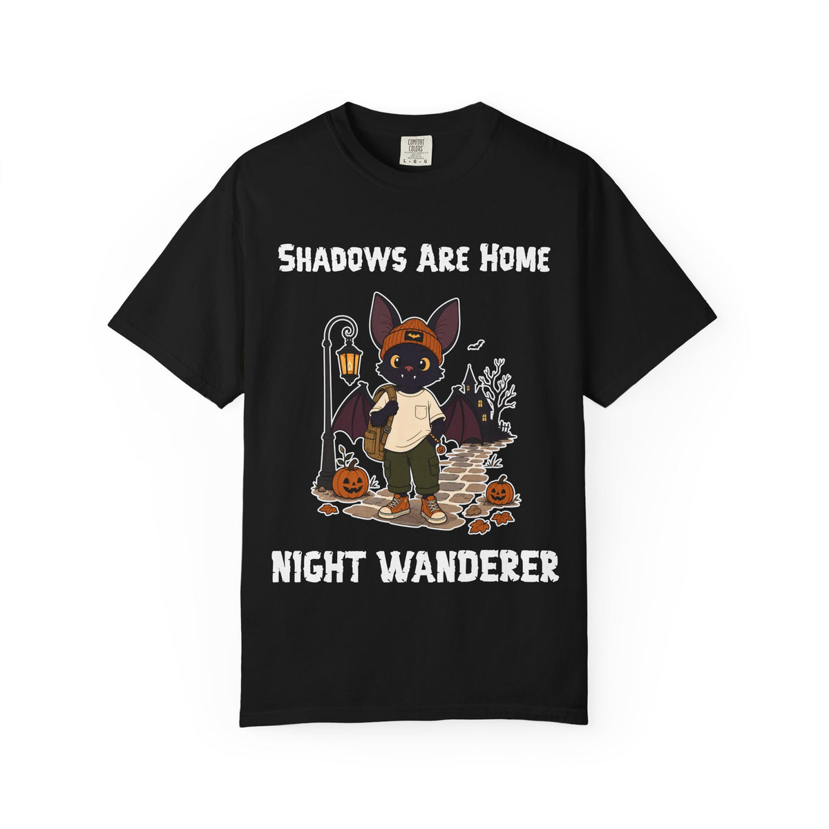 Comfort Color Shadows Are Home Halloween T-Shirt | Bat Illustration T-Shirt | Spooky season shirt | Night Wanderer Club