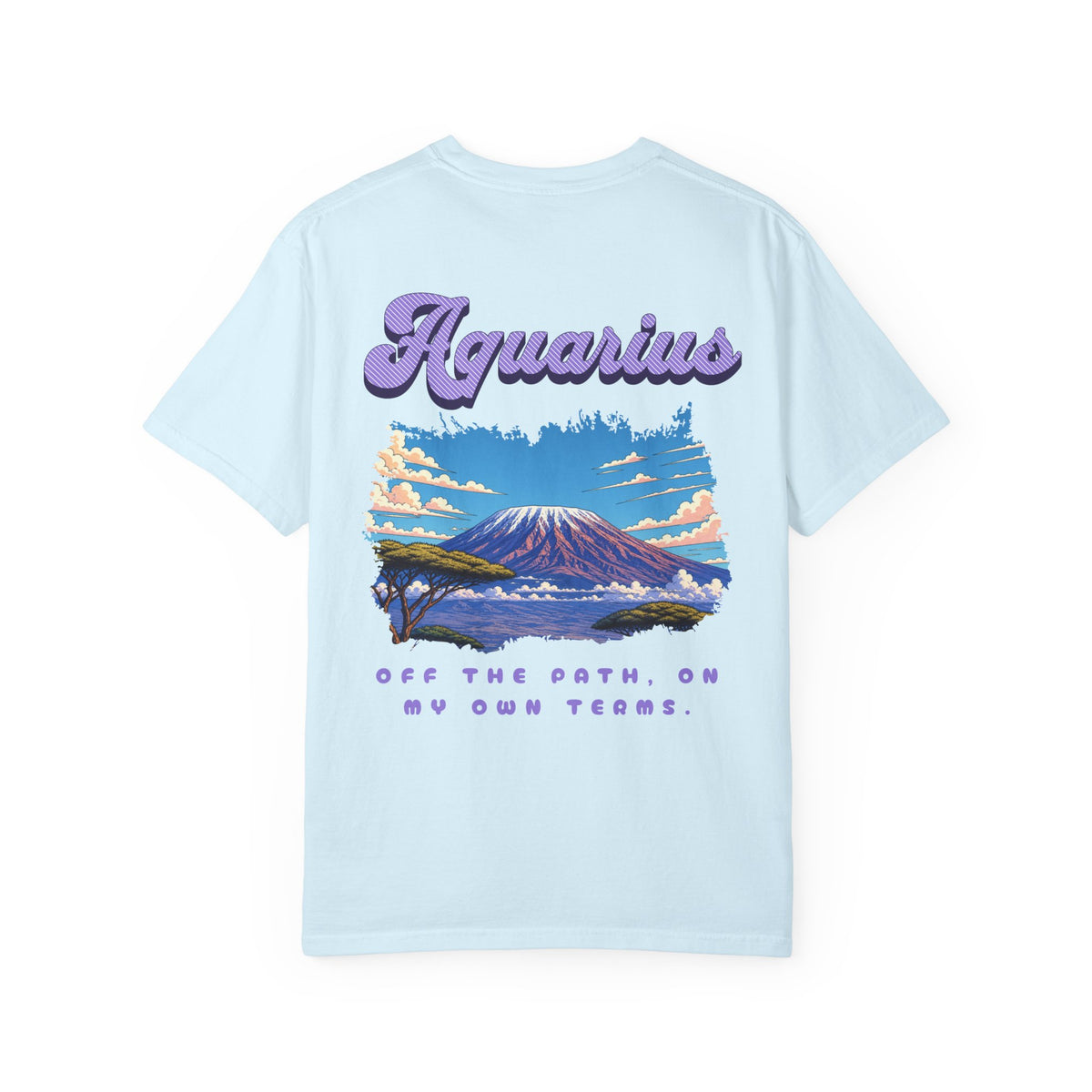 Aquarius Retro Mountain Landscape Back Design T-shirt | Zodiac Astrology Tee