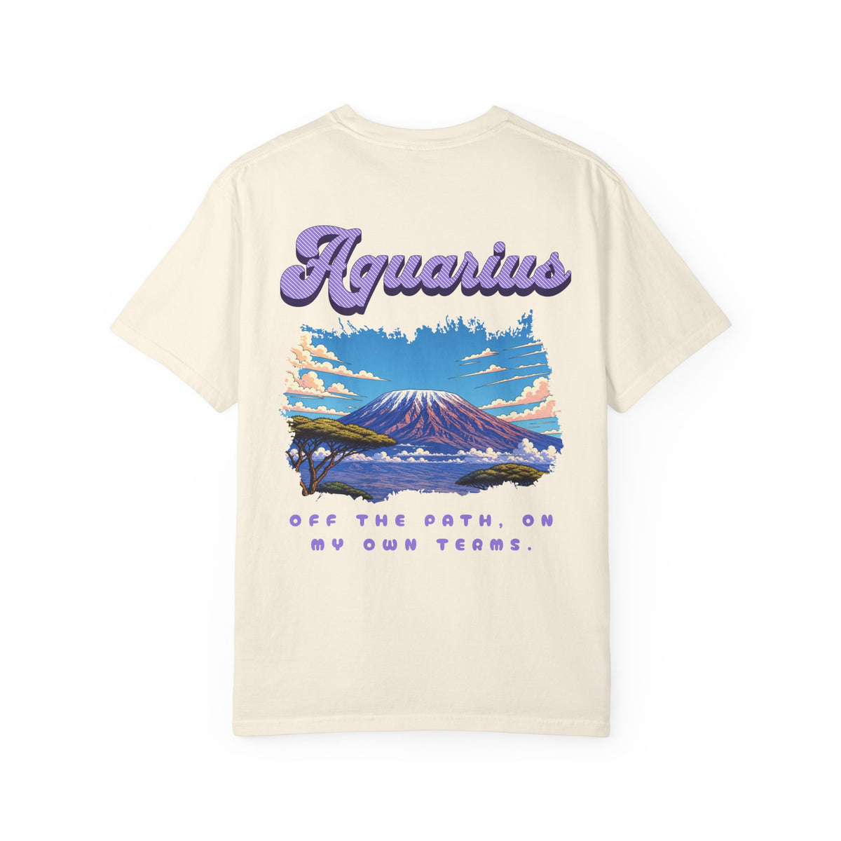 Aquarius Retro Mountain Landscape Back Design T-shirt | Zodiac Astrology Tee