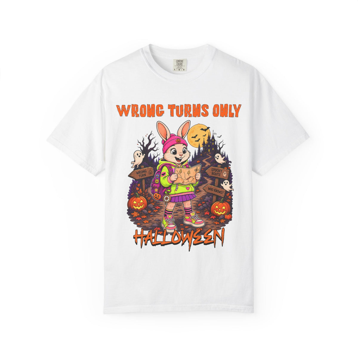 Wrong Turns Only Halloween Bunny T-Shirt | Cute Spooky Trick-or-Treat