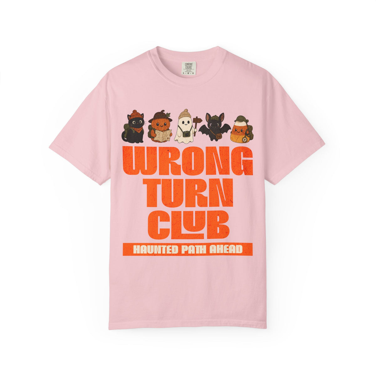 Wrong Turn Club Haunted Path Ahead T-Shirt | Halloween Pumpkin Ghost Bat Design