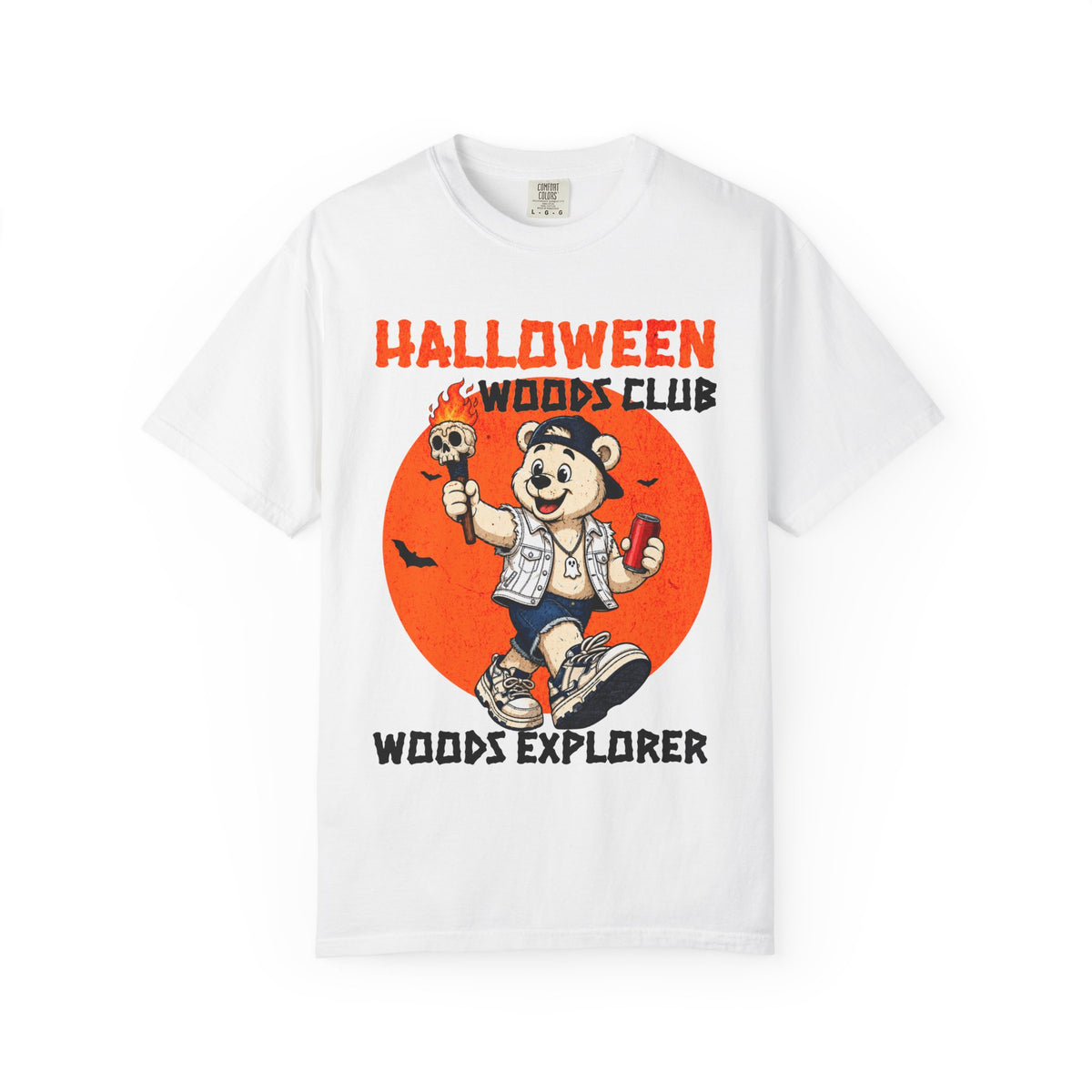 Halloween Woods Club Woods Explorer T-shirt | Retro Camper Bear Graphic