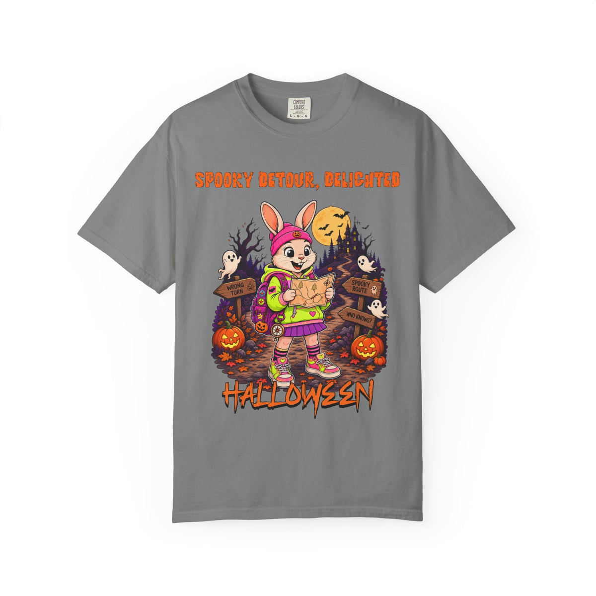 Bunny Trick-or-Treat Halloween T-Shirt | Spooky Detour Delighted Design