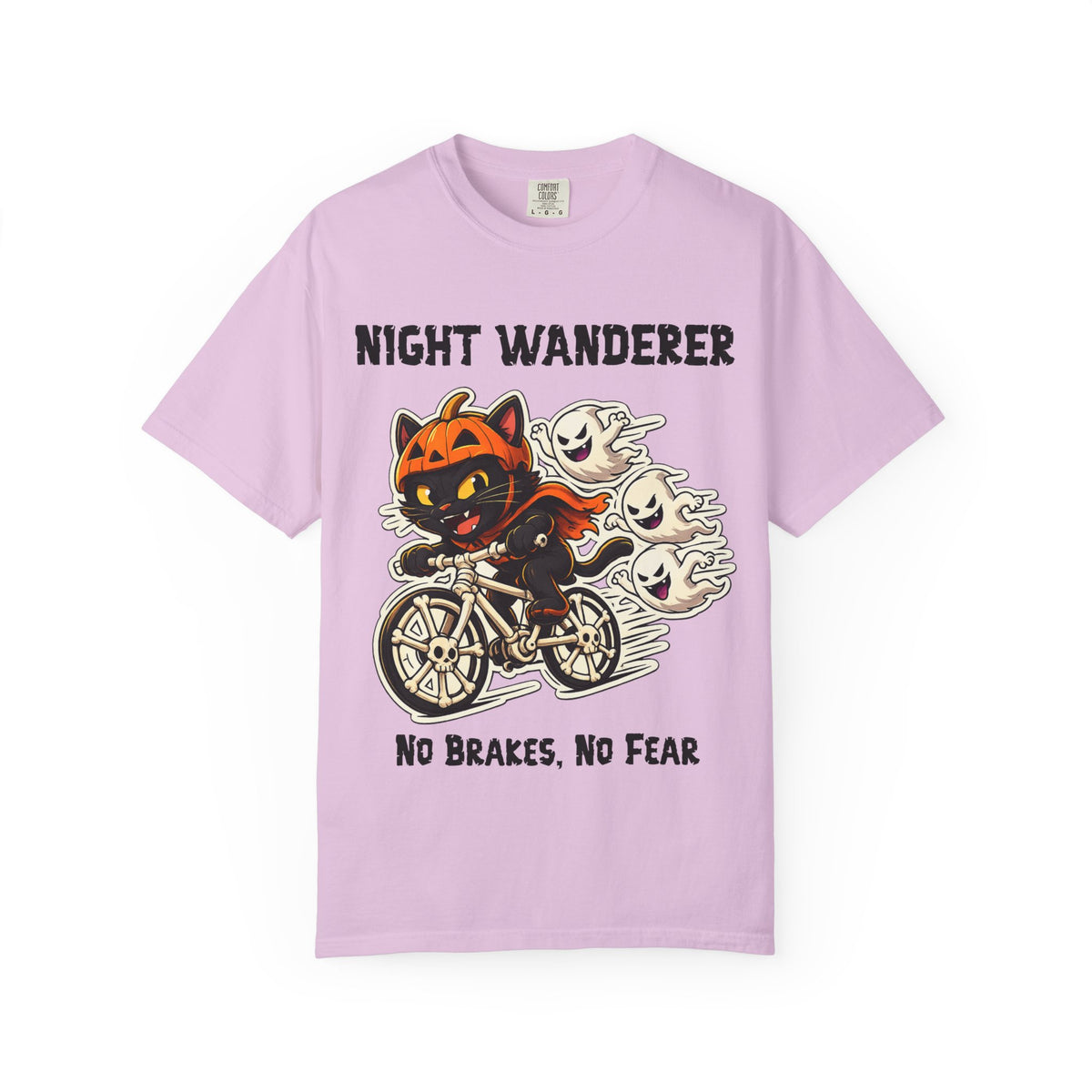No Brakes No Fear Halloween T-Shirt | Cat on Bike Shirt | Halloween Pumpkin Ghosts t-shirt | Night Wanderer Club