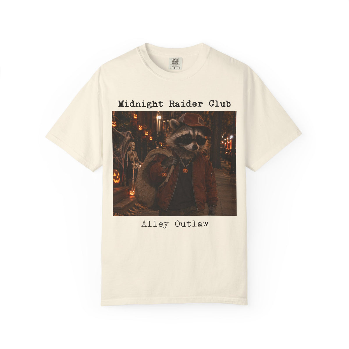 Midnight Raider Club Alley Outlaw T-shirt, Raccoon Costume Night Scene, Streetwear shirt, graphic tee
