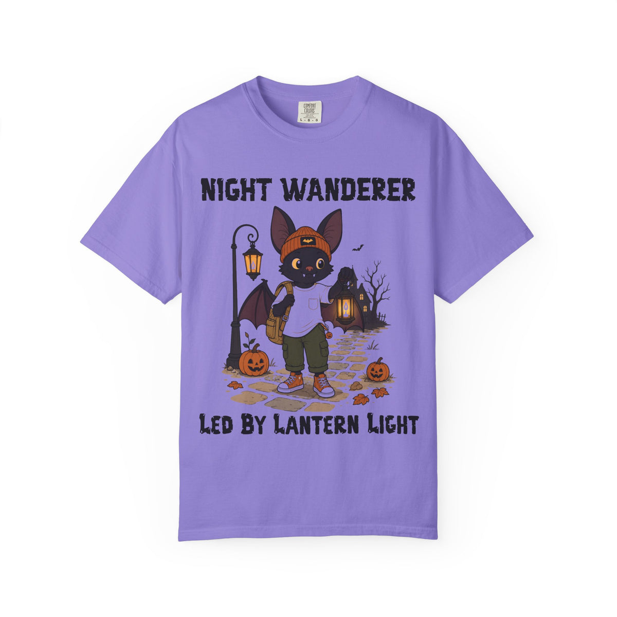 Comfort Color Led by Lantern Light Halloween T-Shirt | Bat Illustration T-Shirt | Spooky season shirt | Night Wanderer Club