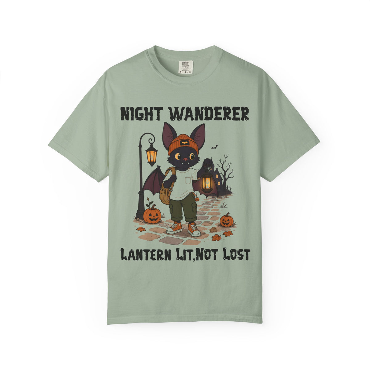 Comfort Color Lantern Lit Not Lost Halloween T-Shirt | Bat Illustration T-Shirt | Spooky season shirt | Night Wanderer Club
