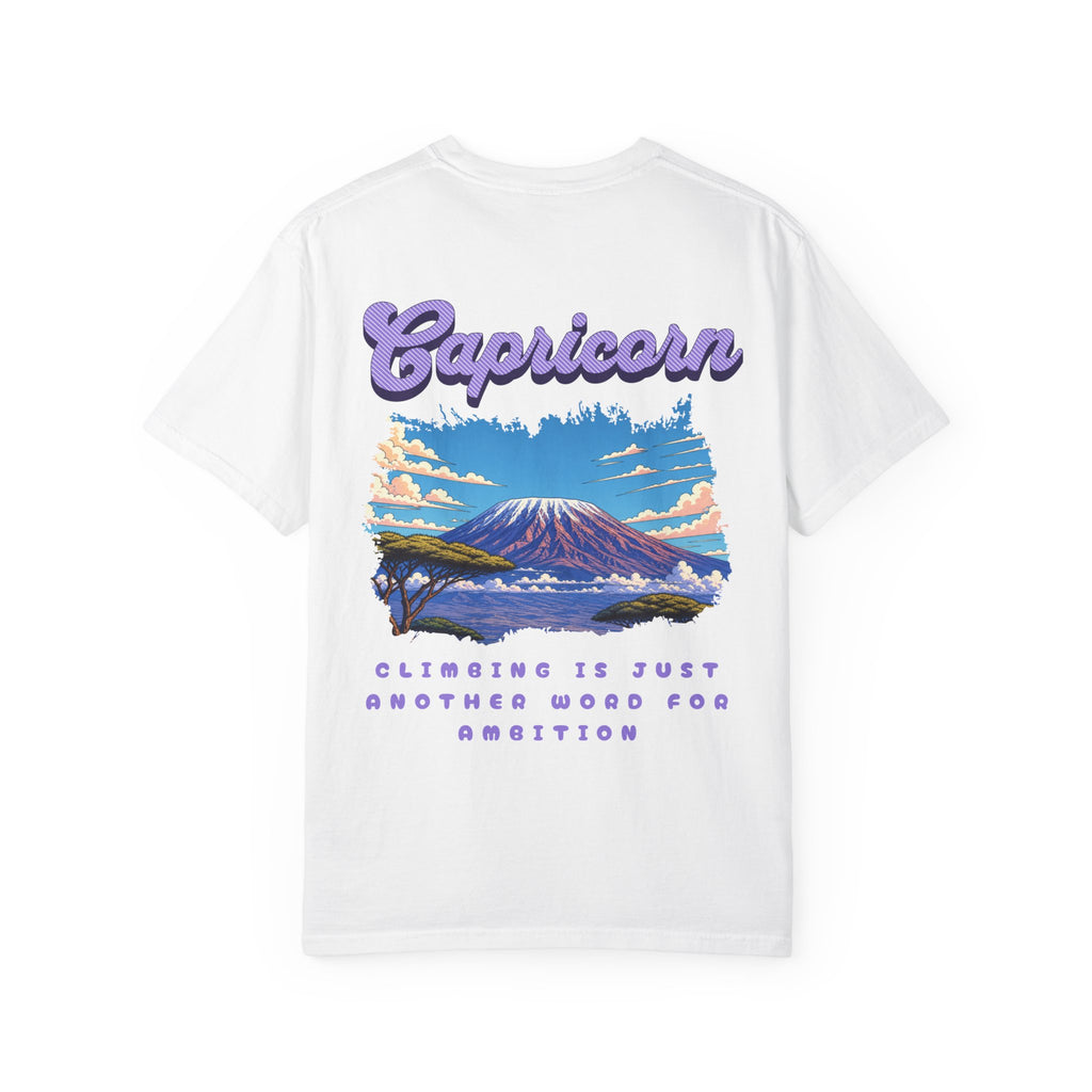 Capricorn Mountain Scene Back Design T-shirt | Zodiac Capricorn Shirt, Ambition Quote