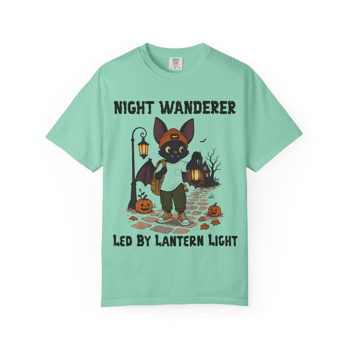 Comfort Color Led by Lantern Light Halloween T-Shirt | Bat Illustration T-Shirt | Spooky season shirt | Night Wanderer Club