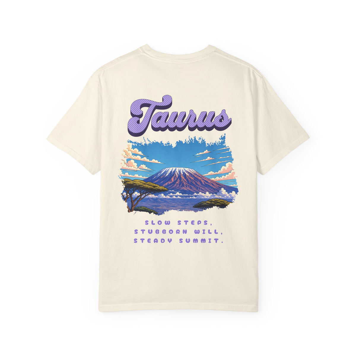 Taurus Mountain Landscape Back Design T-shirt | Zodiac Typography