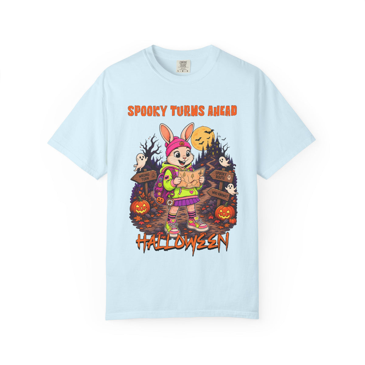 Spooky Turns Ahead Halloween Bunny T-shirt | Trick-or-Treat Design