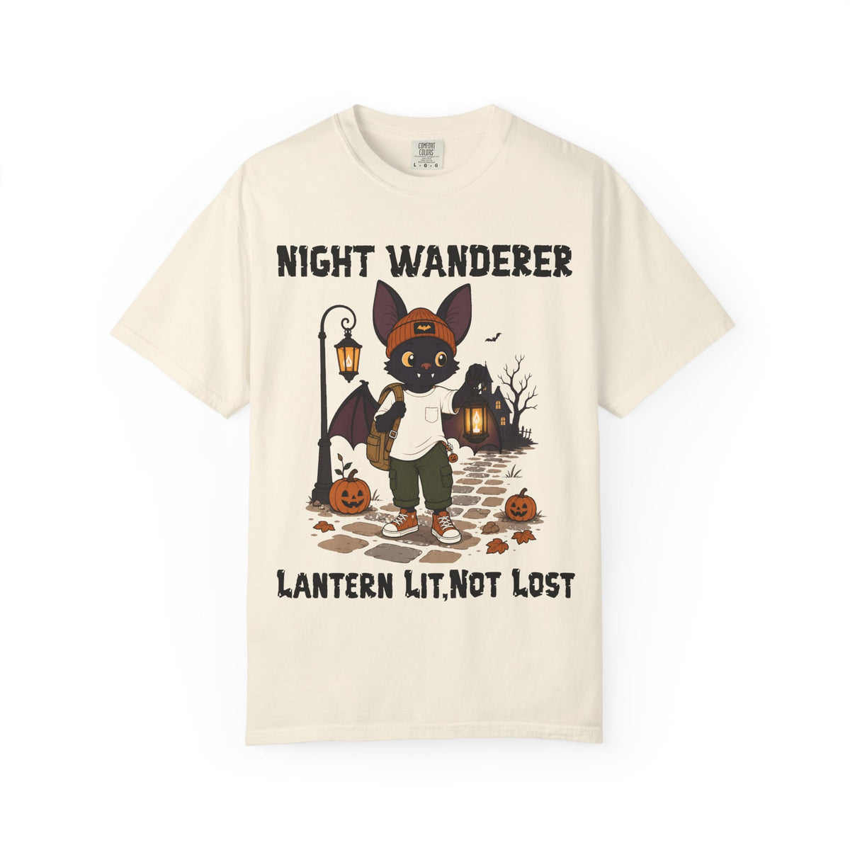 Comfort Color Lantern Lit Not Lost Halloween T-Shirt | Bat Illustration T-Shirt | Spooky season shirt | Night Wanderer Club