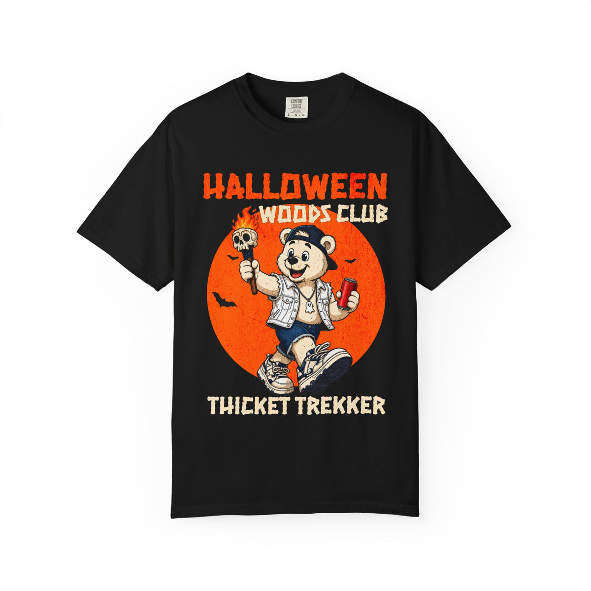 Halloween Woods Club Thicket Trekker T-Shirt | Vintage Camping Bear Design