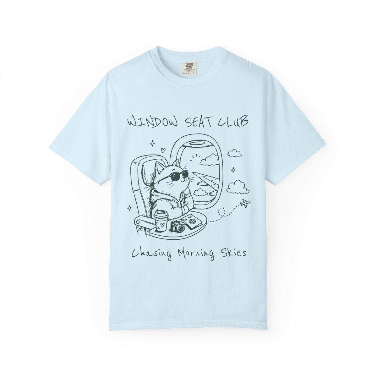 Window Seat Club Cat illustration T-Shirt | Chasing Morning Skies