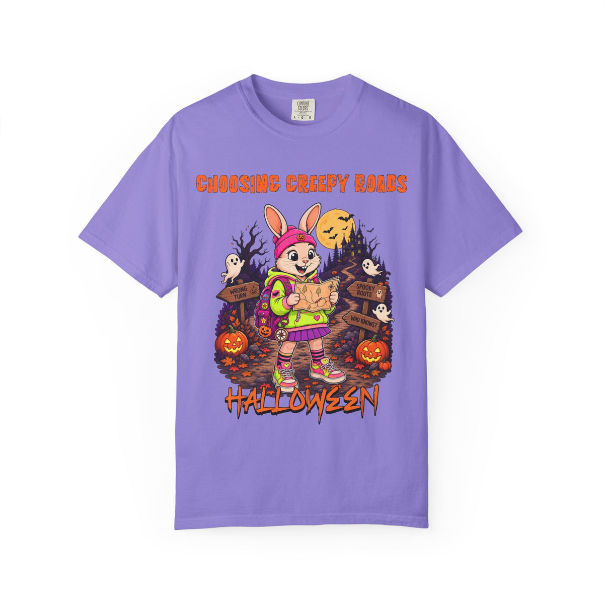 Choosing Creepy Roads Halloween bunny trick-or-treat T-shirt | spooky pumpkins