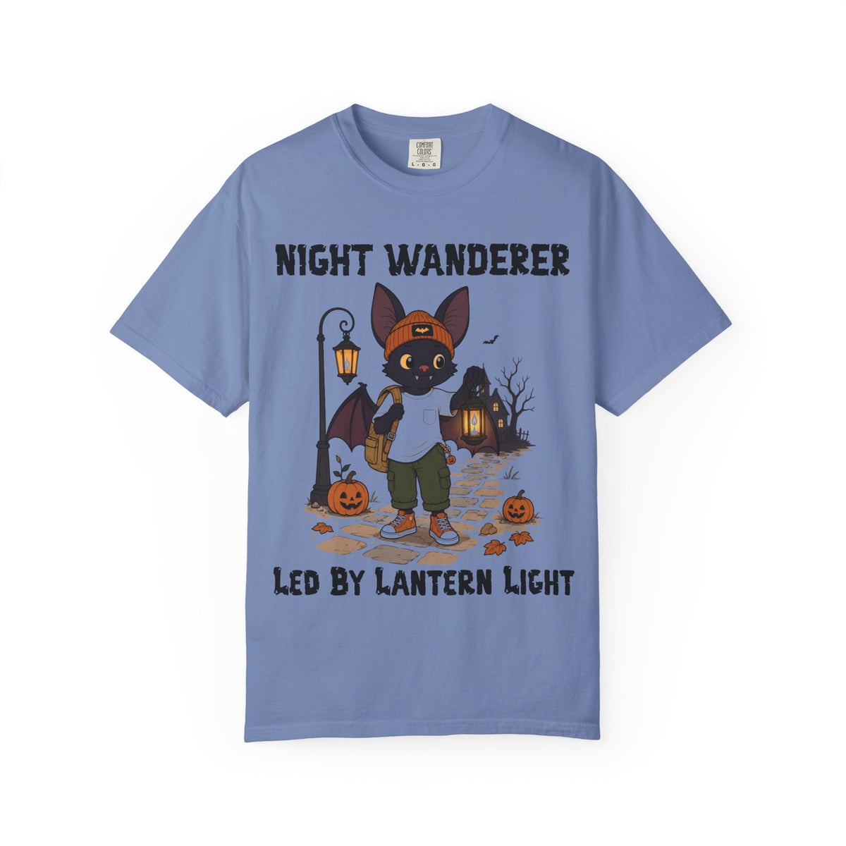 Comfort Color Led by Lantern Light Halloween T-Shirt | Bat Illustration T-Shirt | Spooky season shirt | Night Wanderer Club