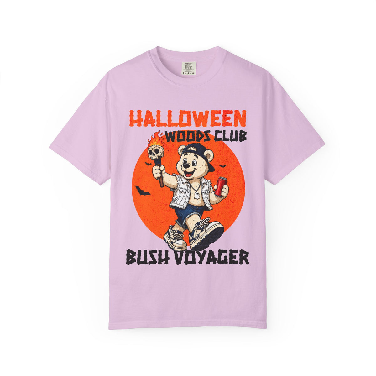 Halloween Woods Club Bush Voyager T-shirt | Retro Bear Hiker Graphic