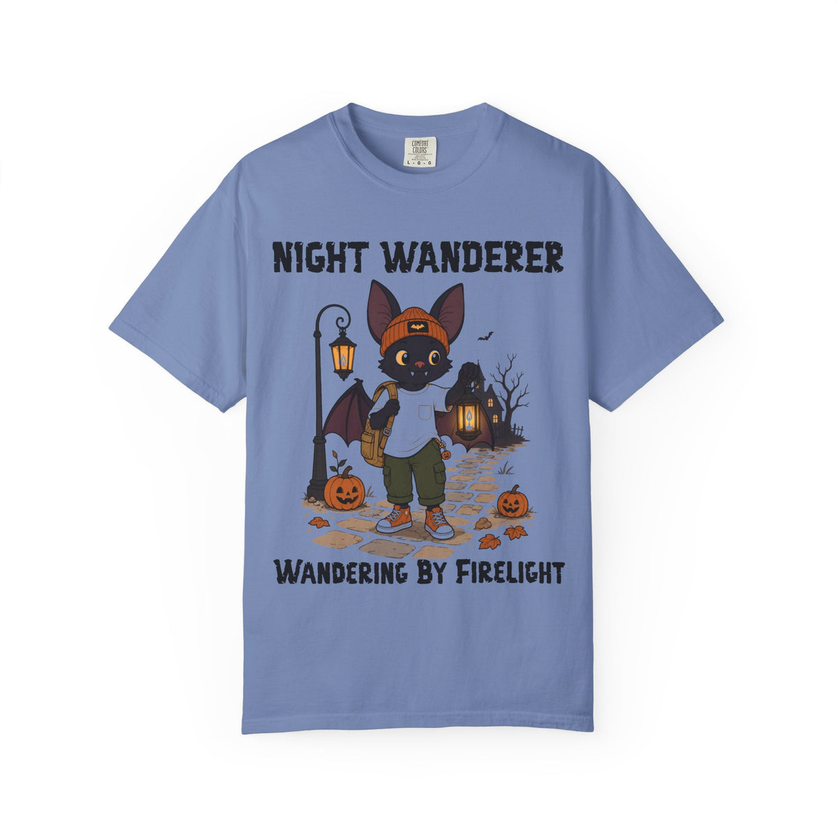 Comfort Color Wandering by Firelight Halloween T-Shirt | Bat Illustration T-Shirt | Spooky season shirt | Night Wanderer Club
