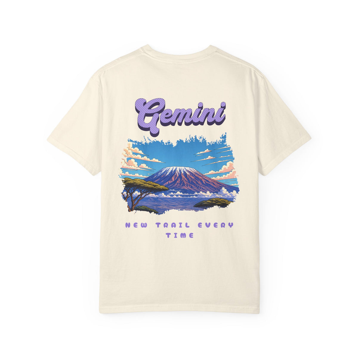 Gemini mountain landscape Back Design T-shirt | retro astrology graphic