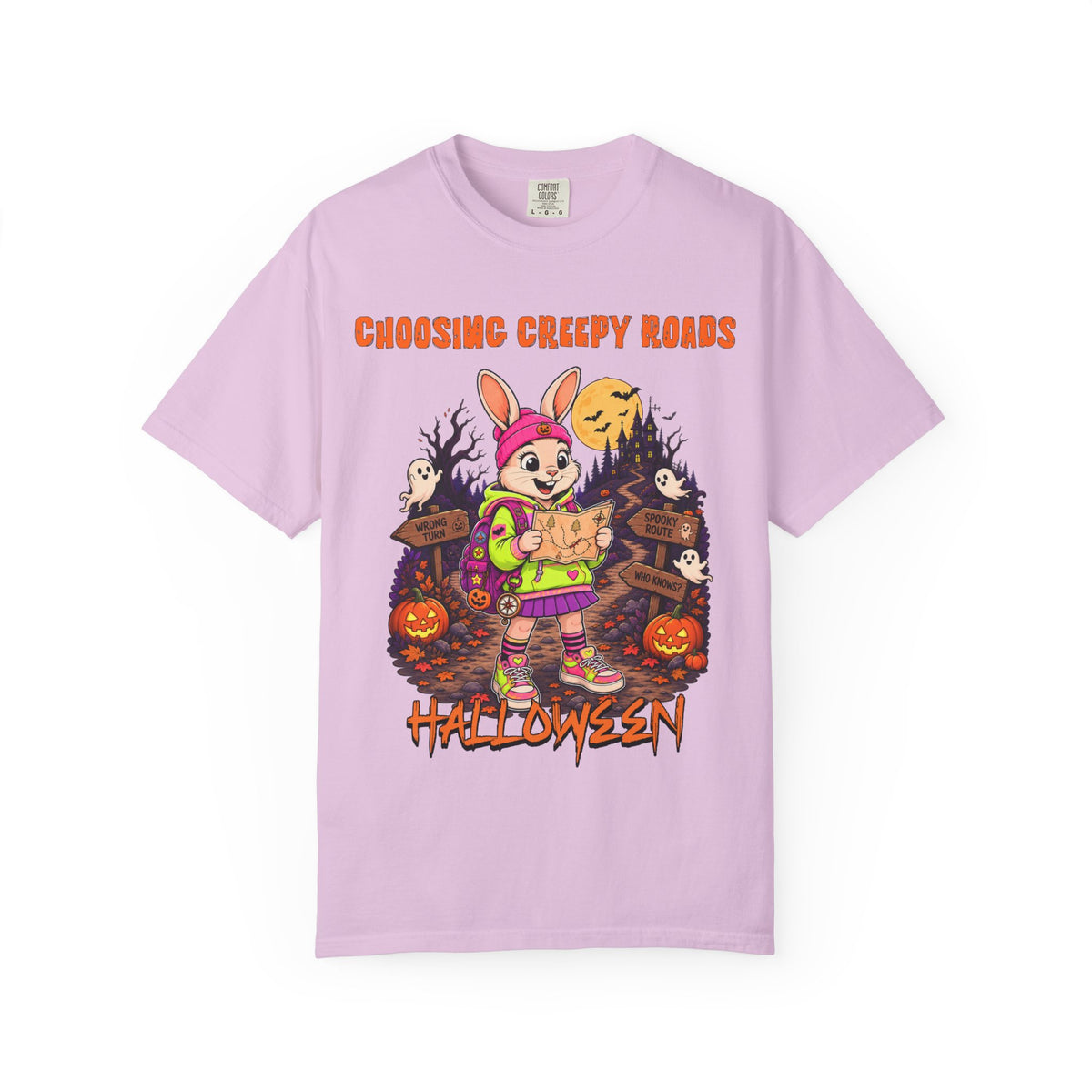 Choosing Creepy Roads Halloween bunny trick-or-treat T-shirt | spooky pumpkins