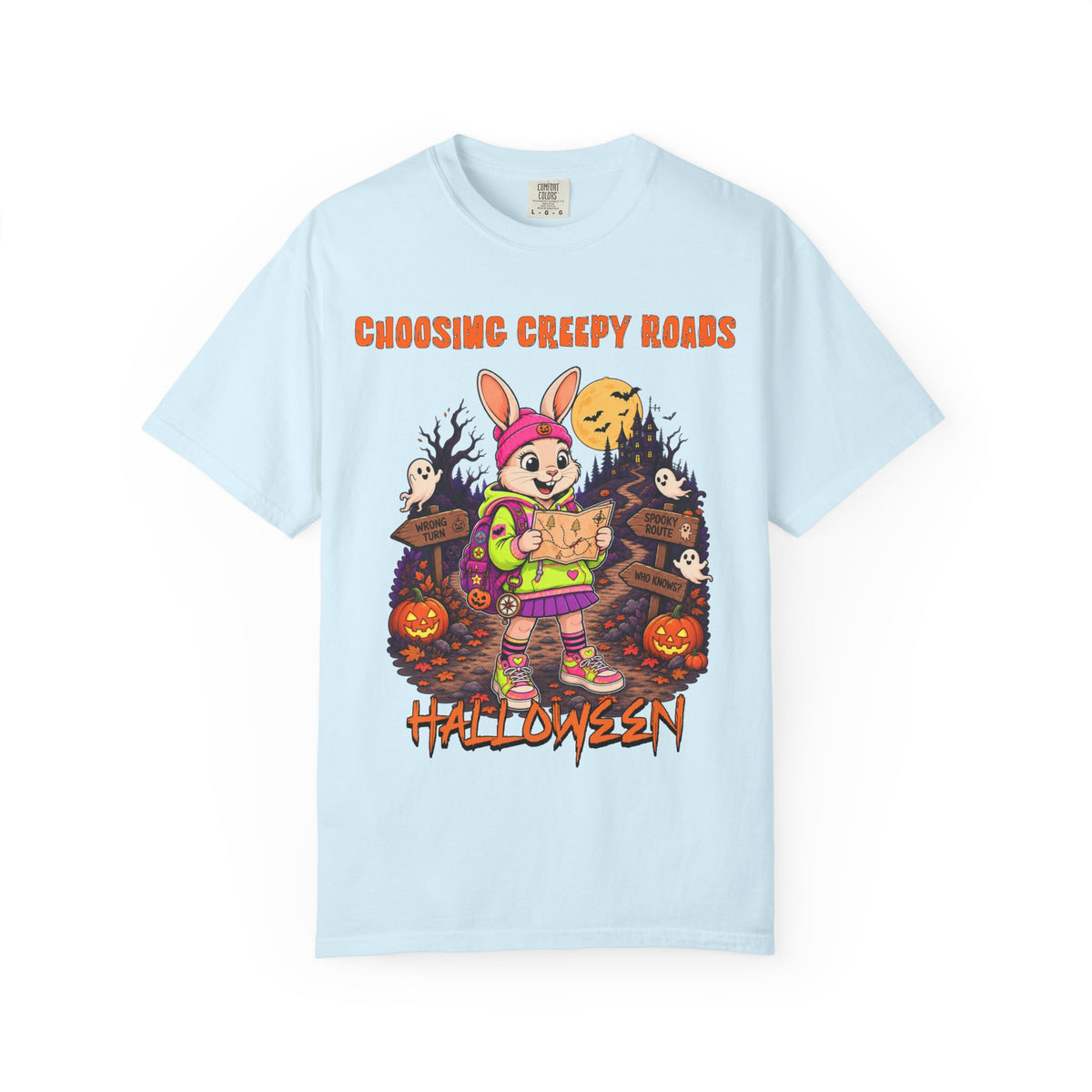 Choosing Creepy Roads Halloween bunny trick-or-treat T-shirt | spooky pumpkins