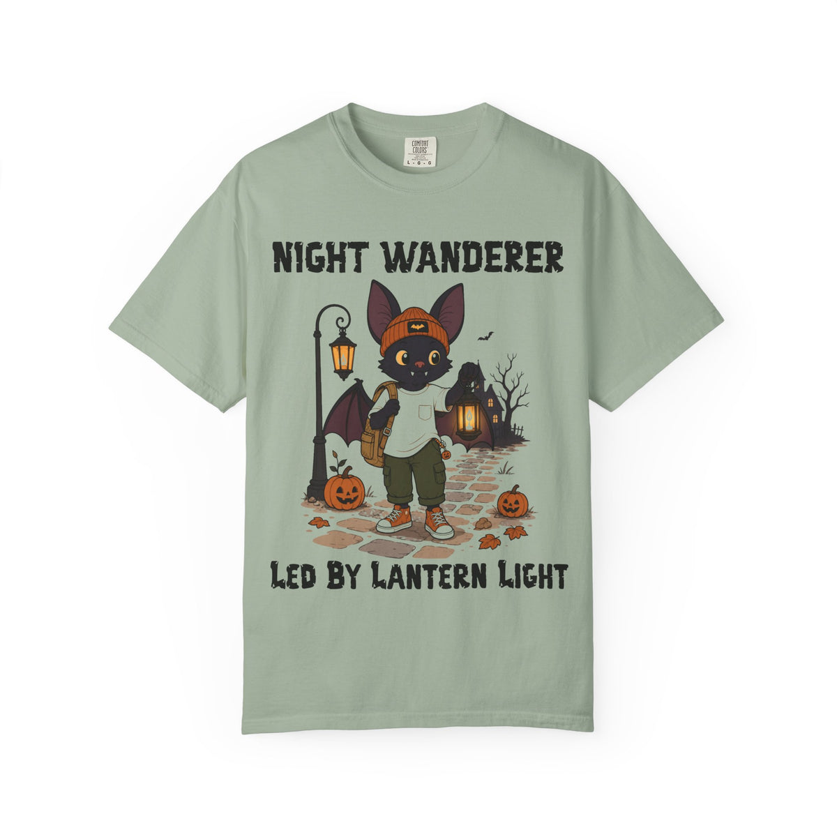 Comfort Color Led by Lantern Light Halloween T-Shirt | Bat Illustration T-Shirt | Spooky season shirt | Night Wanderer Club
