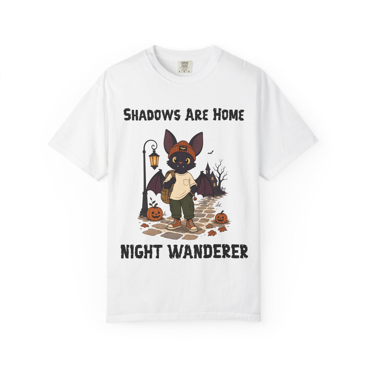 Comfort Color Shadows Are Home Halloween T-Shirt | Bat Illustration T-Shirt | Spooky season shirt | Night Wanderer Club