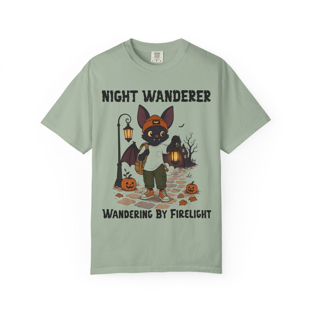 Comfort Color Wandering by Firelight Halloween T-Shirt | Bat Illustration T-Shirt | Spooky season shirt | Night Wanderer Club