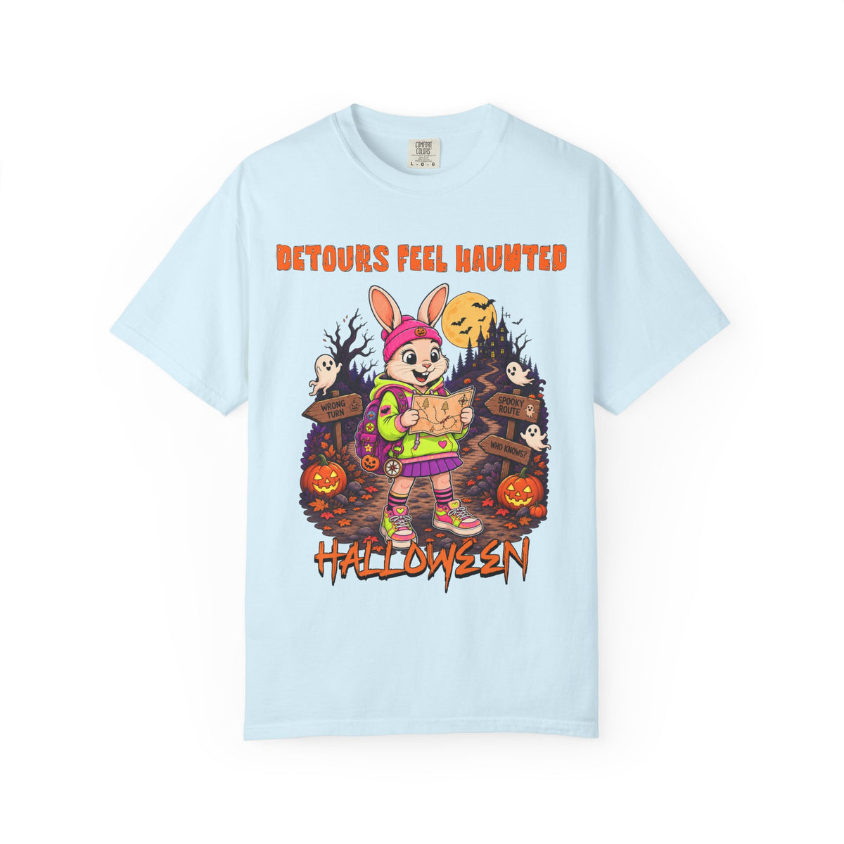 Cute Bunny Trick-or-Treat Halloween T-shirt | Haunted Detours Pumpkin Path