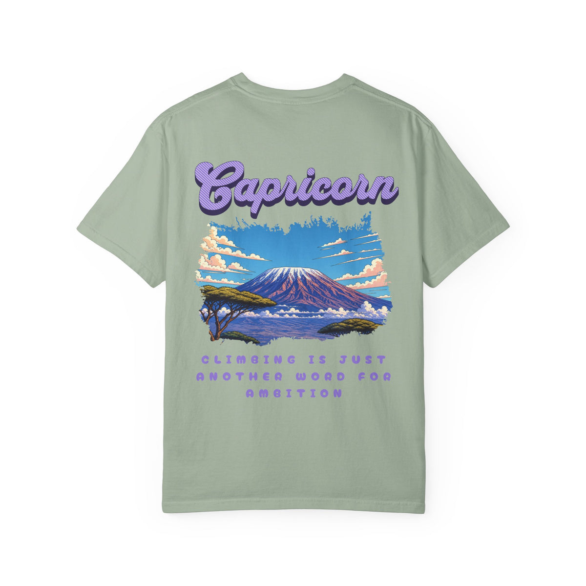 Capricorn Mountain Scene Back Design T-shirt | Zodiac Capricorn Shirt, Ambition Quote