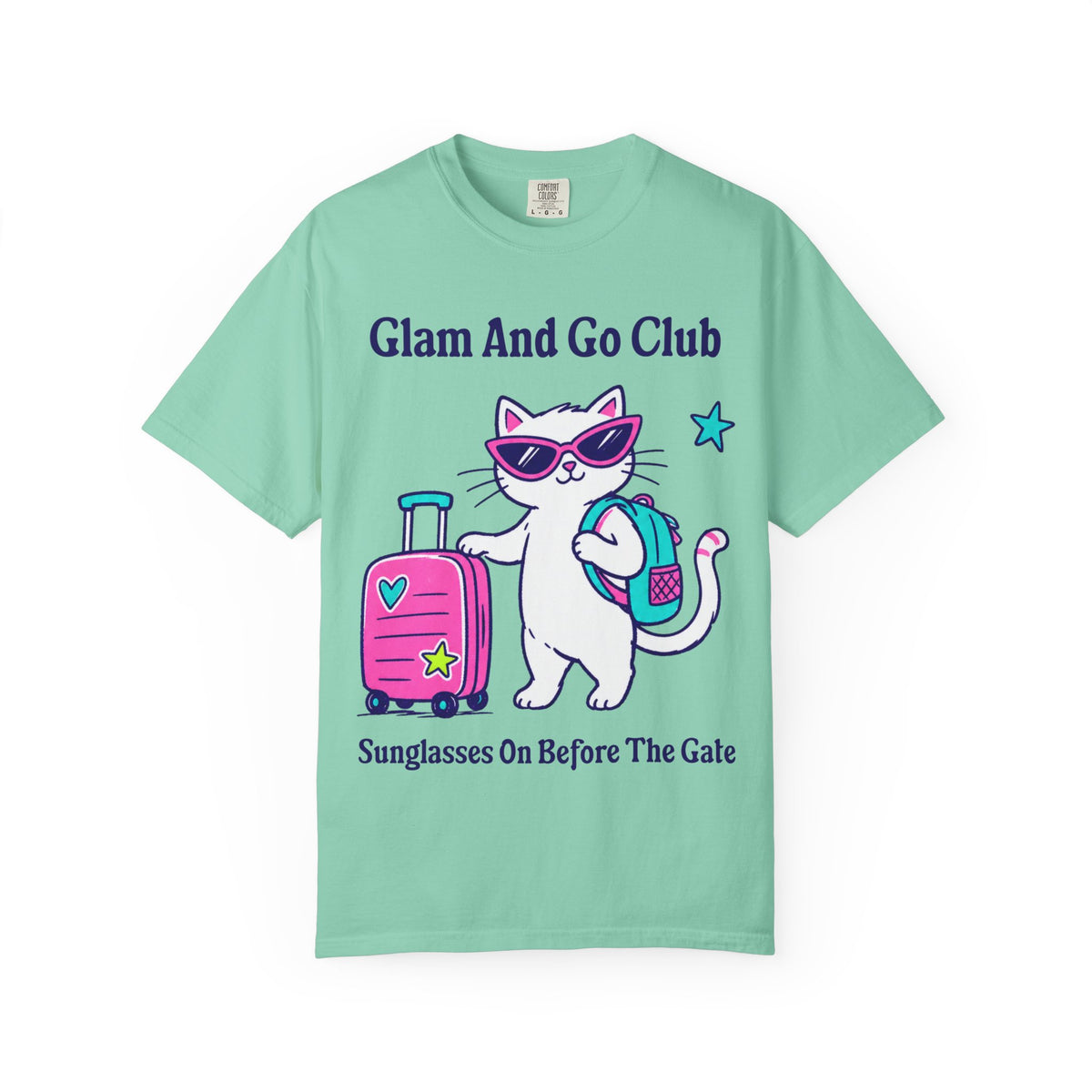 Comfort Colors® Sunglasses On Before The Gate Shirt | Cute Travel Kitty Tee, Luggage Illustration | Glam And Go Club Cat T-shirt