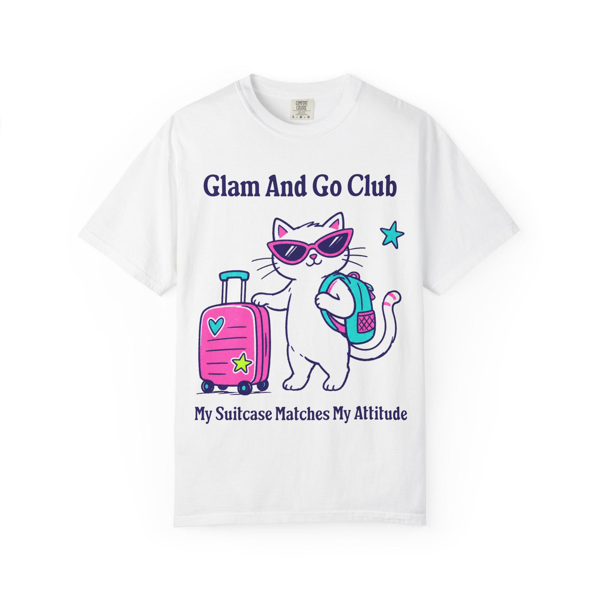 Comfort Colors® My Suitcase Matches My Attitude Shirt | Cute Travel Kitty Tee, Luggage Illustration | Glam And Go Club Cat T-shirt