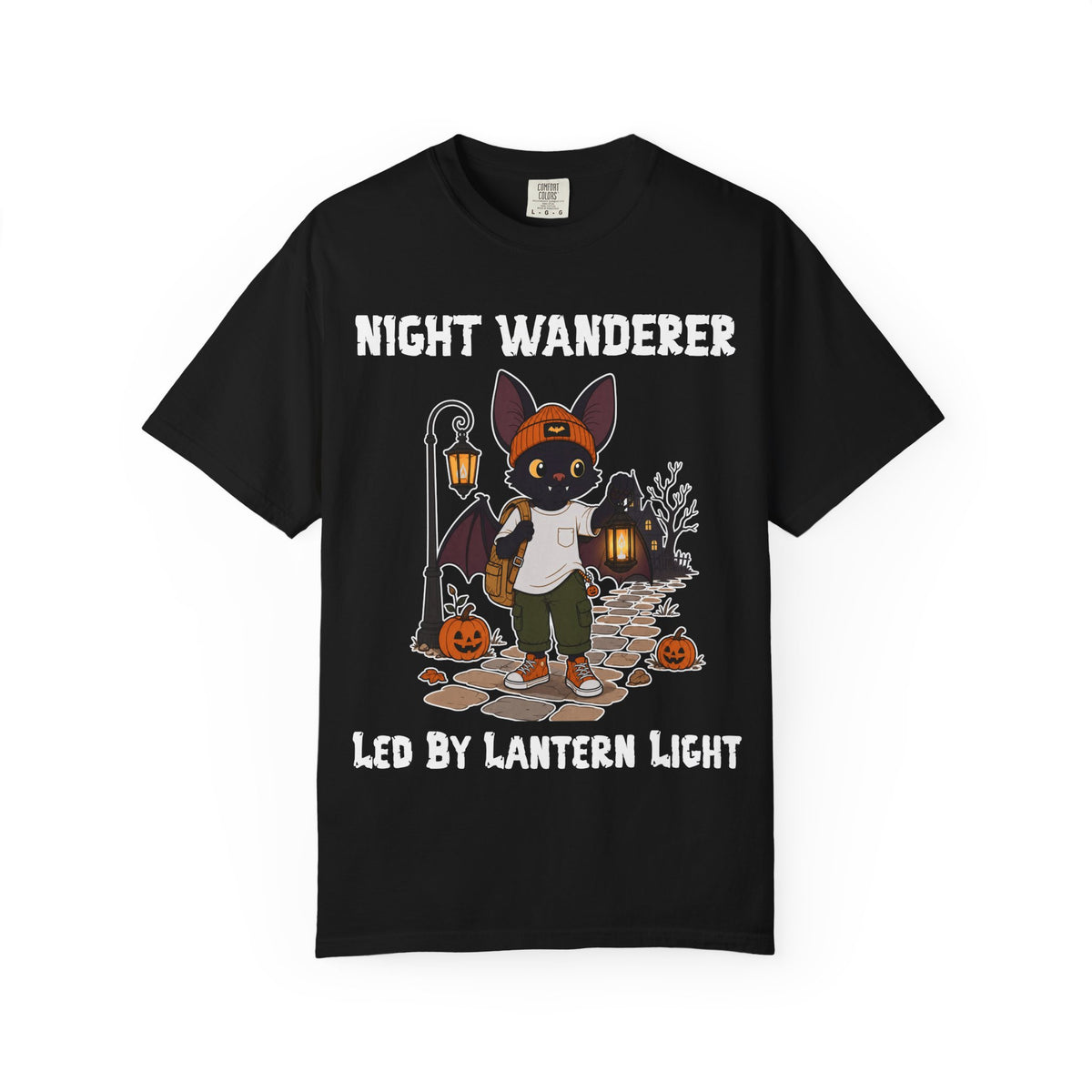 Comfort Color Led by Lantern Light Halloween T-Shirt | Bat Illustration T-Shirt | Spooky season shirt | Night Wanderer Club