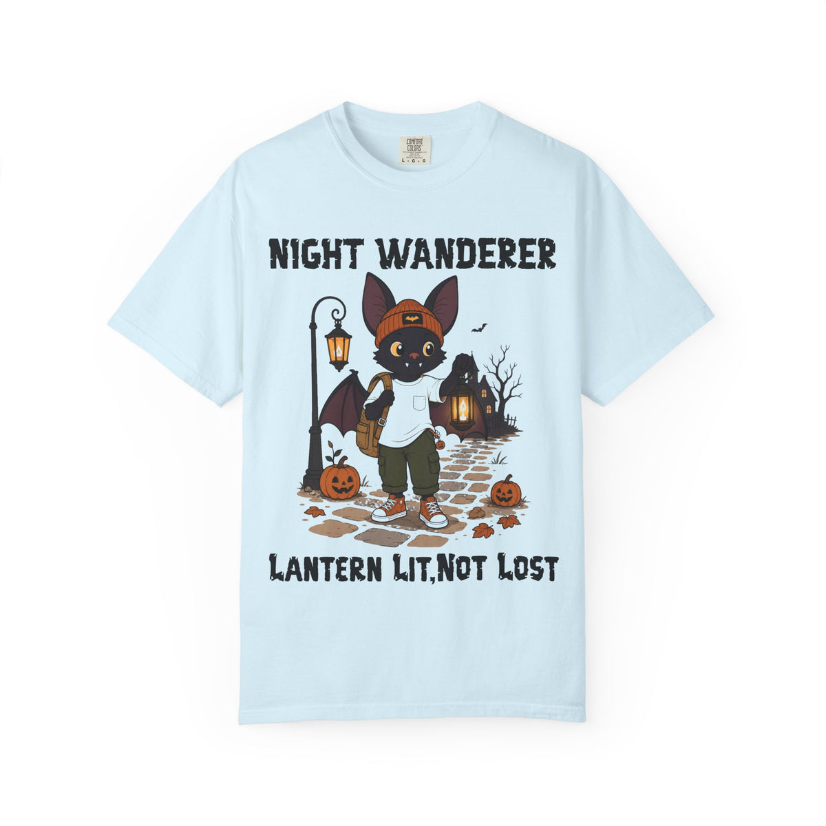 Comfort Color Lantern Lit Not Lost Halloween T-Shirt | Bat Illustration T-Shirt | Spooky season shirt | Night Wanderer Club