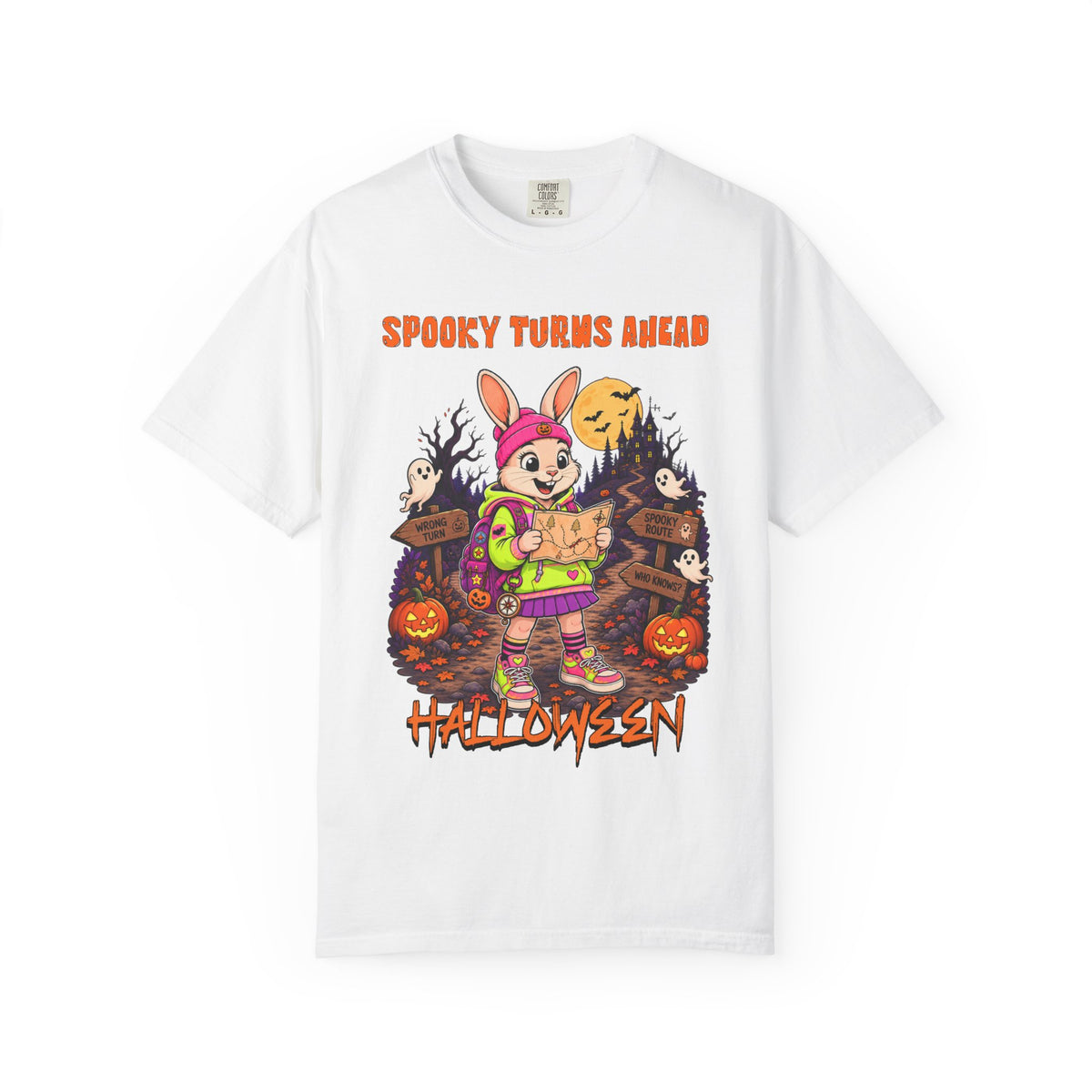 Spooky Turns Ahead Halloween Bunny T-shirt | Trick-or-Treat Design