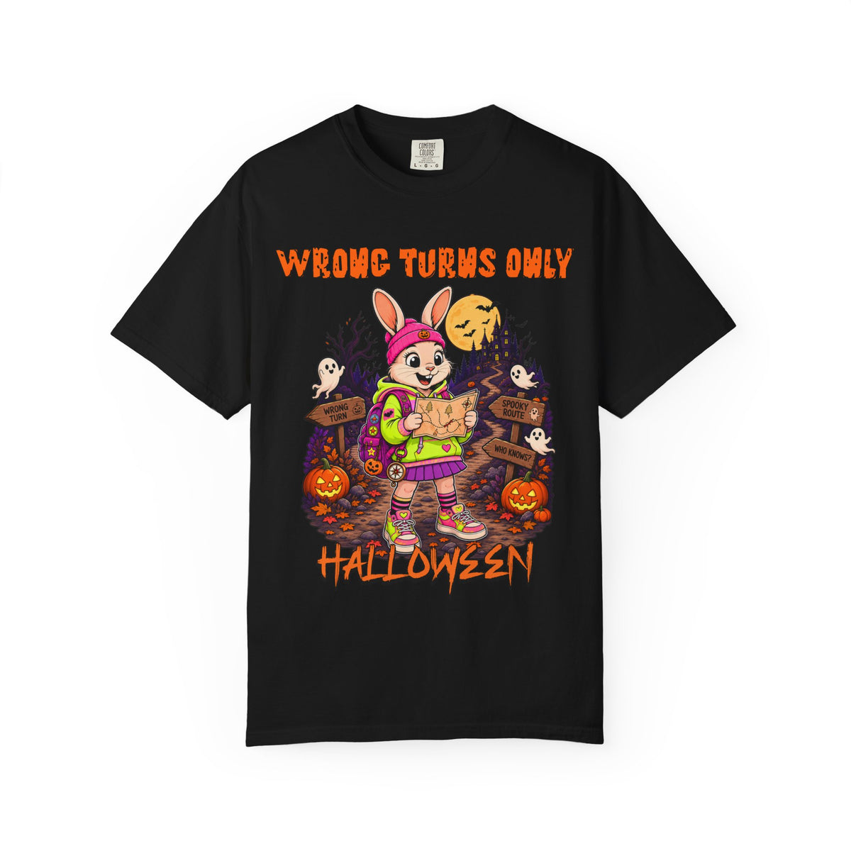 Wrong Turns Only Halloween Bunny T-Shirt | Cute Spooky Trick-or-Treat