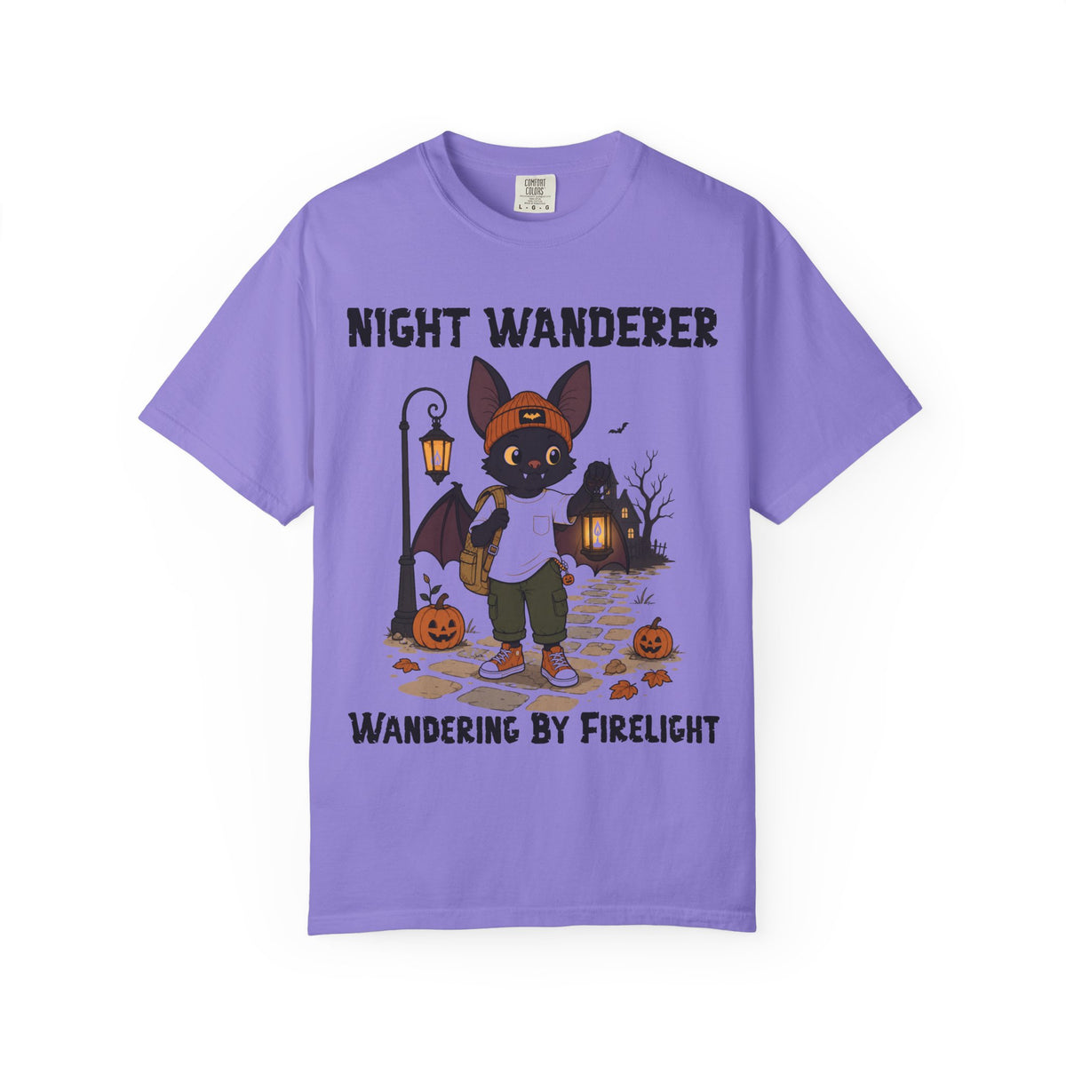 Comfort Color Wandering by Firelight Halloween T-Shirt | Bat Illustration T-Shirt | Spooky season shirt | Night Wanderer Club