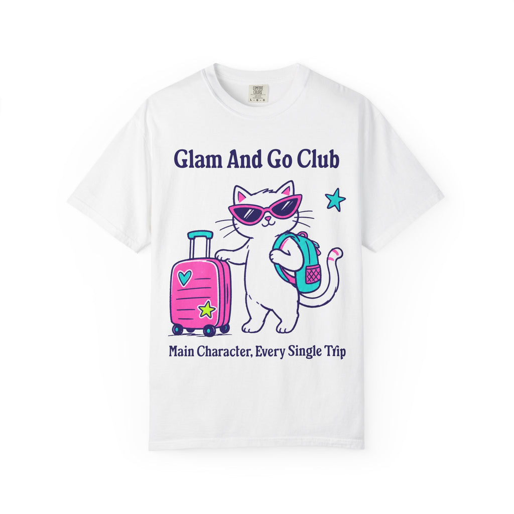 Comfort Colors® Main Character Every Single Trip Shirt | Cute Travel Kitty Tee, Luggage Illustration | Glam And Go Club Cat T-shirt