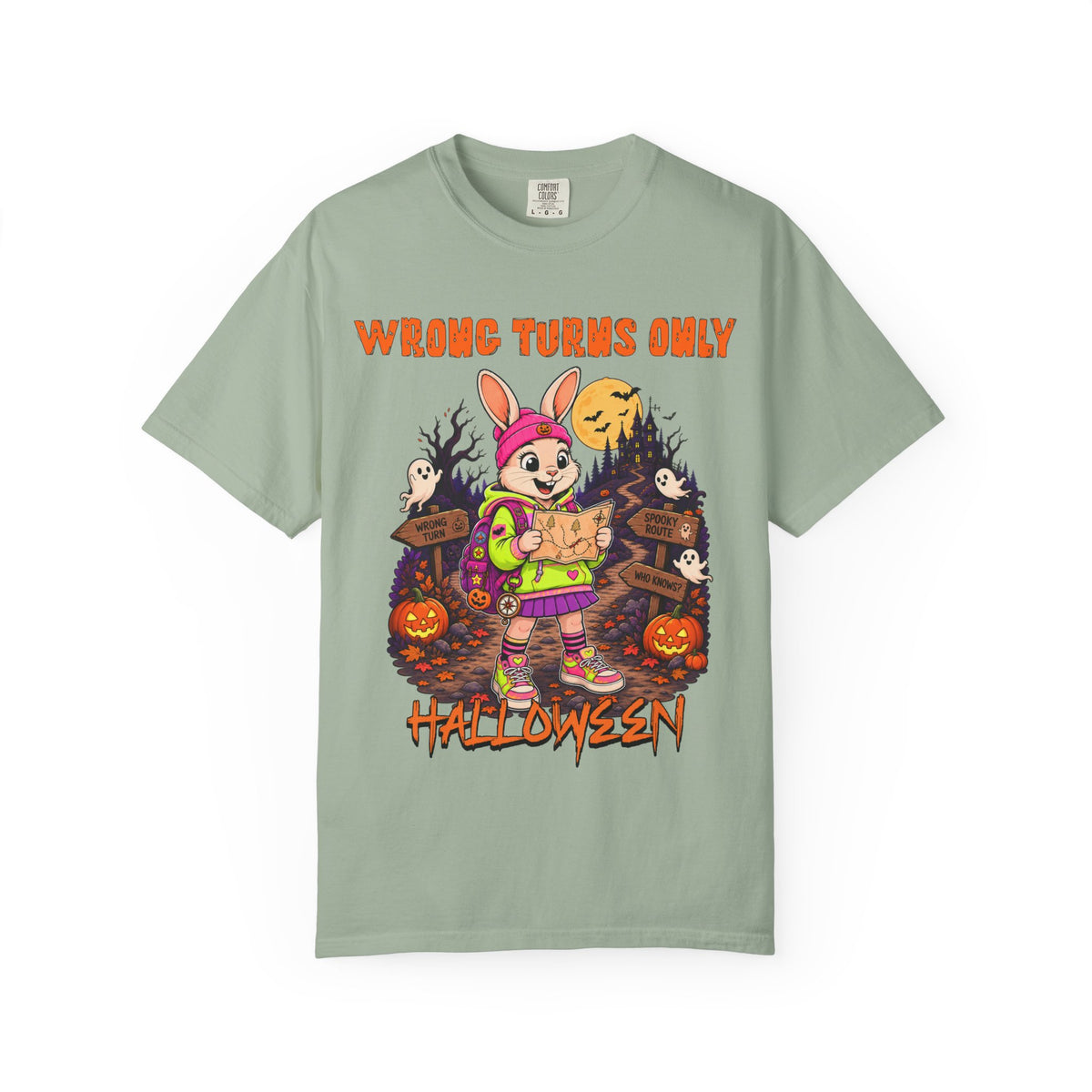 Wrong Turns Only Halloween Bunny T-Shirt | Cute Spooky Trick-or-Treat